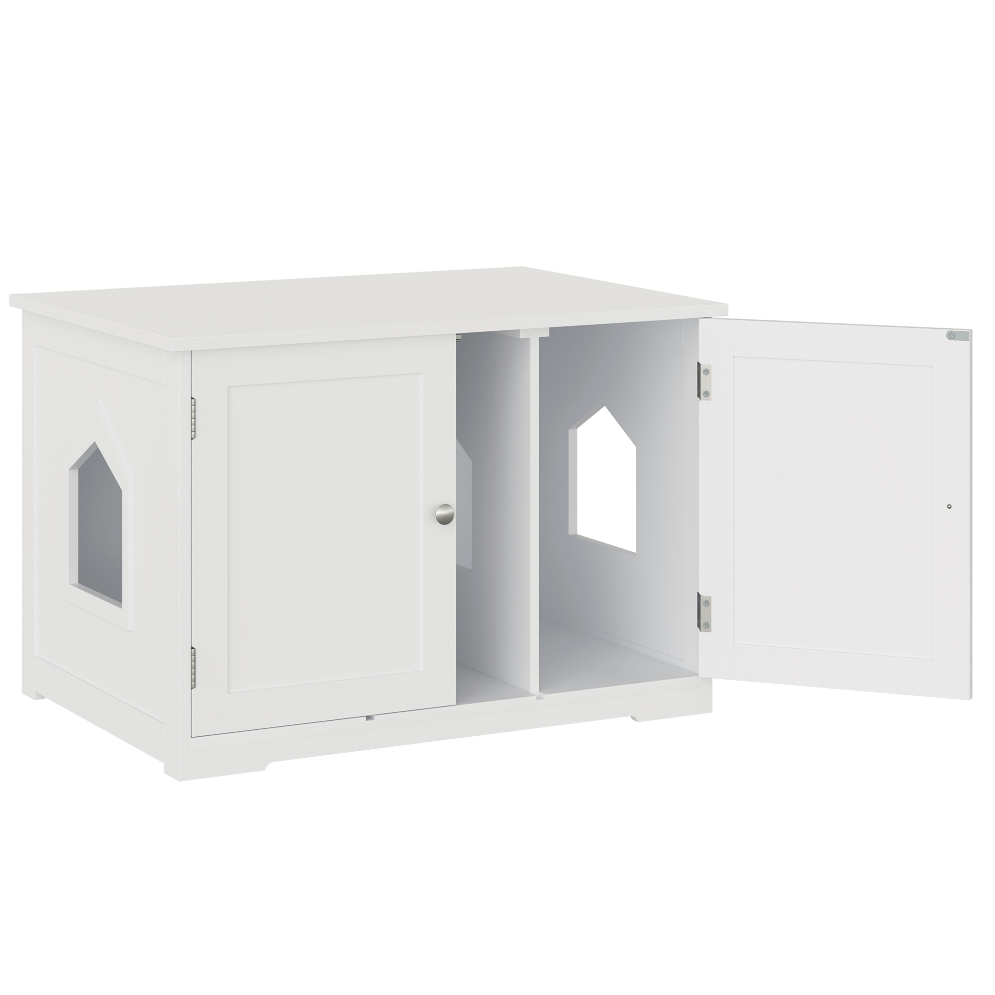 PawHut Modern Cat Litter Box Enclosure with Adjustable Partition for Customizable Space, Cat Washroom End Table for Indoor Cats with Hidden Storage Ca