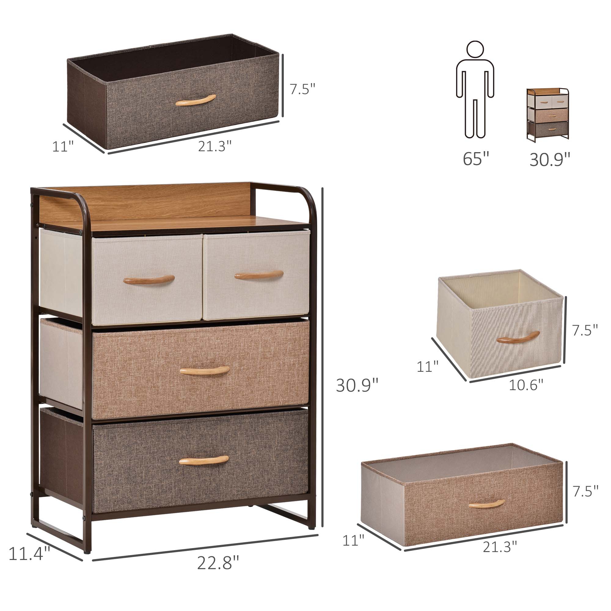 HOMCOM 4-Bin Dresser Storage Tower Cabinet Organizer Unit, Chest Dresser Drawers with Metal Frame for Bedroom, Multicoloured | Aosom.com 1