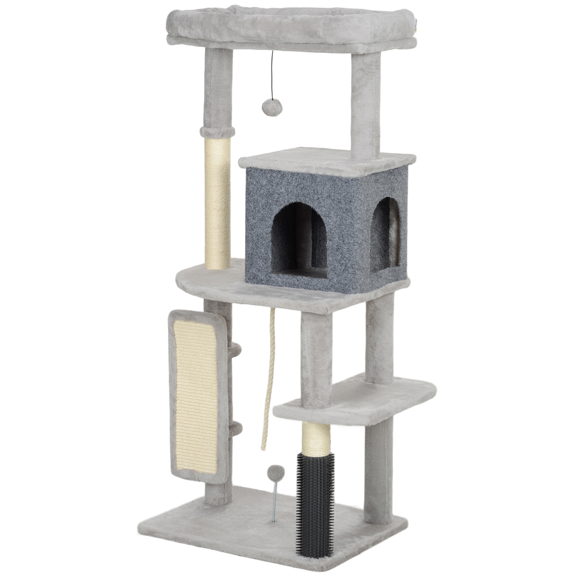 Feline Sleep, 52 Inch Feline Tree with Scratching Posts, Condo, Grooming Brush, Jumping Platforms, Plaything Balls, Anti-tip Kit 1