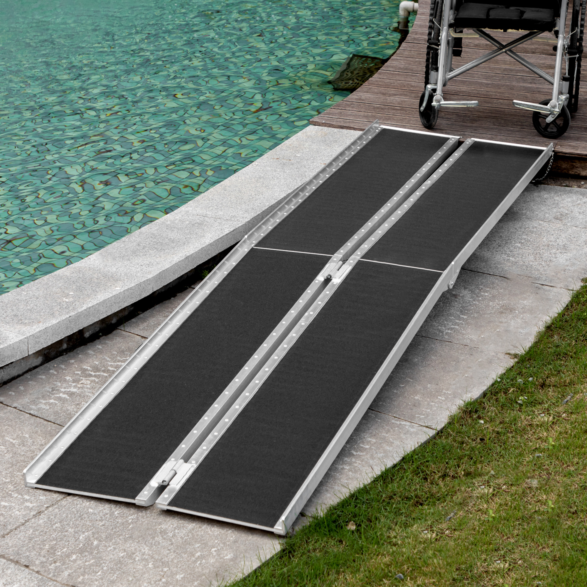 Scooter Ramps Set HOMCOM 10ft Wheelchair Ramp Scooter Mobility Non-Skid Layering Portable ...