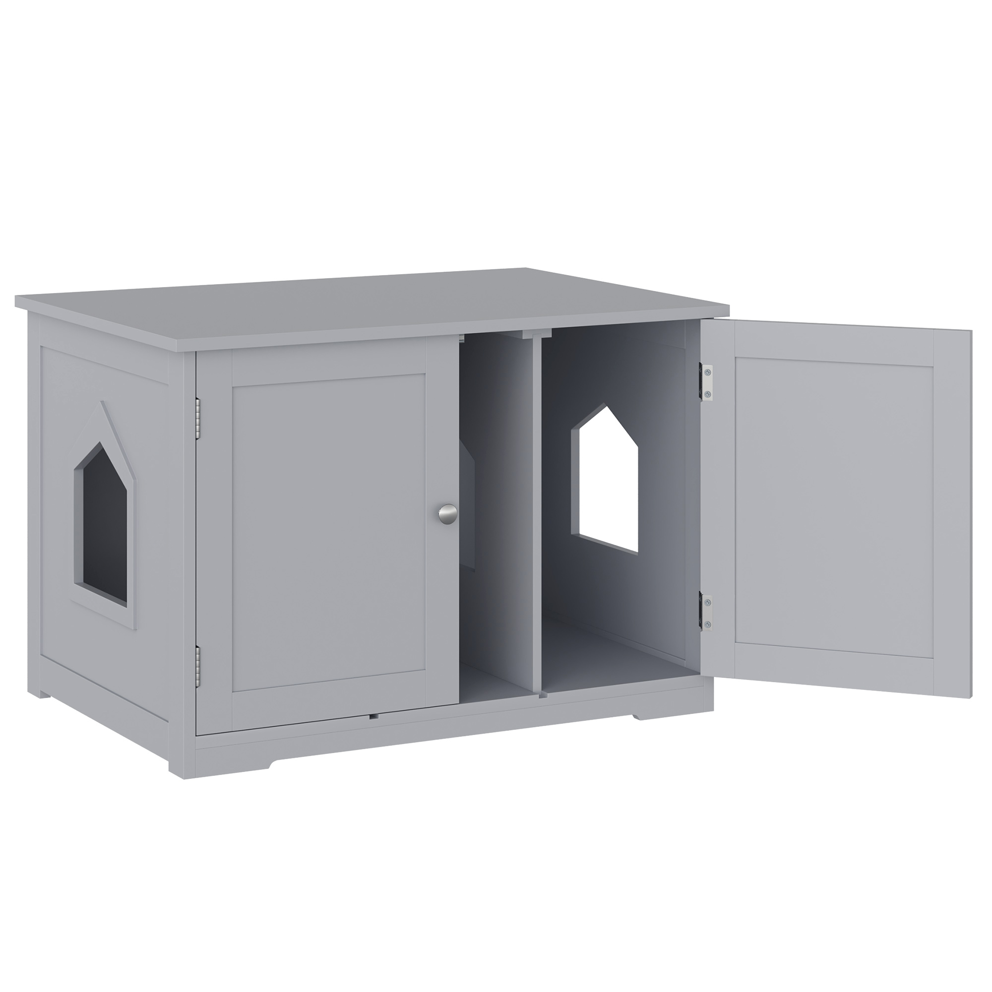 PawHut Discreet Litter Hideaway: Dark Gray Side Table with Adjustable Partition | Aosom.com