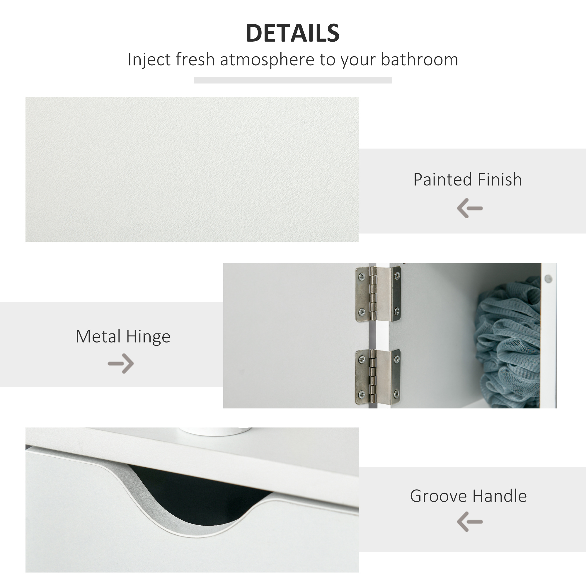 kleankin Tall Bathroom Cabinet Modern Storage 2 Open Shelves 2 Door Cabinets Freestanding Linen Tower White | Aosom.com 3