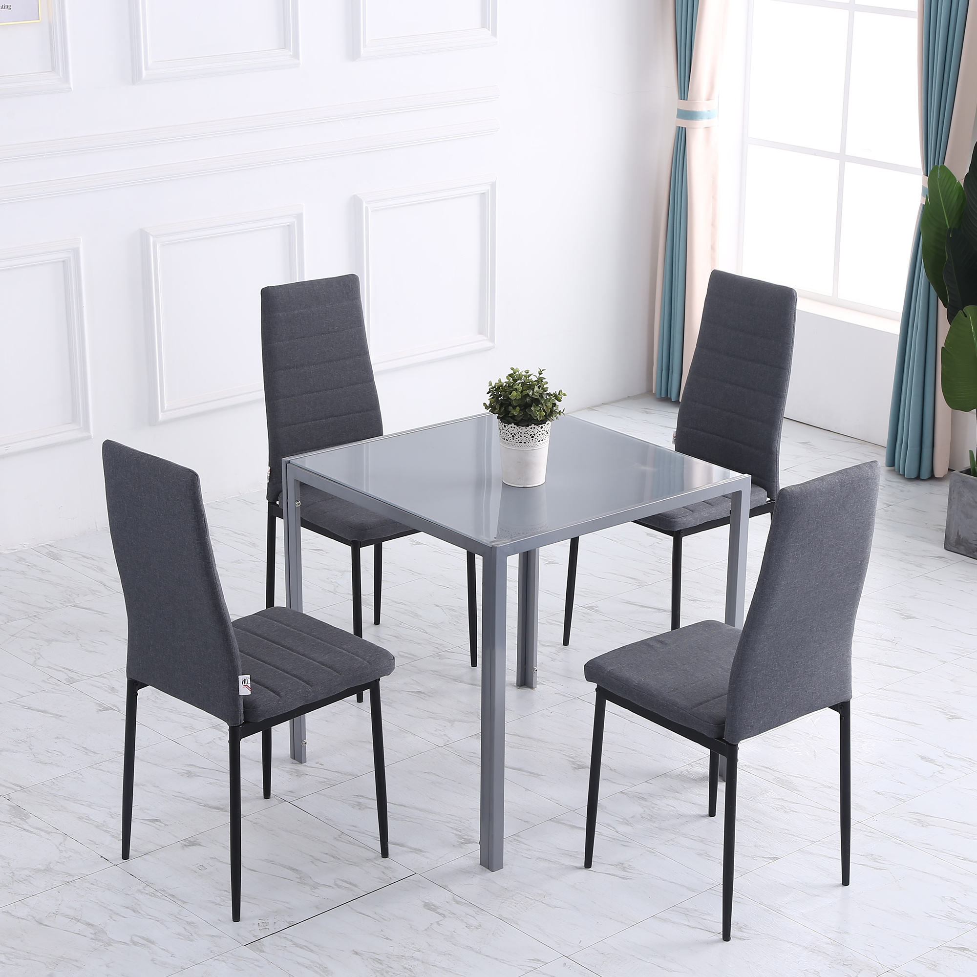 HOMCOM Dining Chairs Set of 4 High Back Linen Fabric Accent Chairs with Metal Legs Modern Design, Grey Aosom Canada
