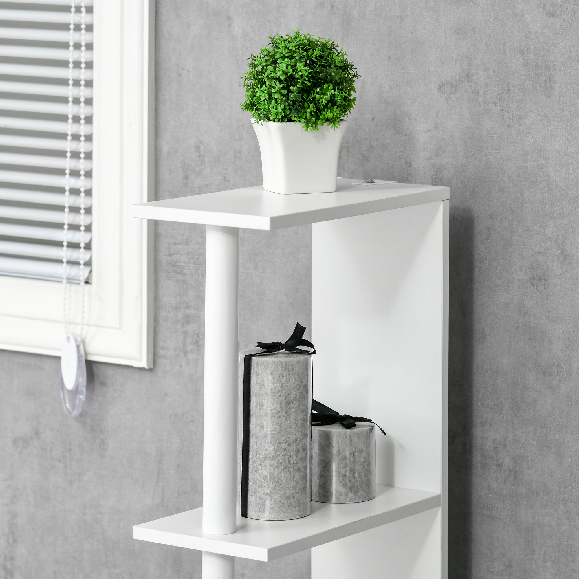 kleankin Tall Bathroom Cabinet Modern Storage 2 Open Shelves 2 Door Cabinets Freestanding Linen Tower White | Aosom.com 6