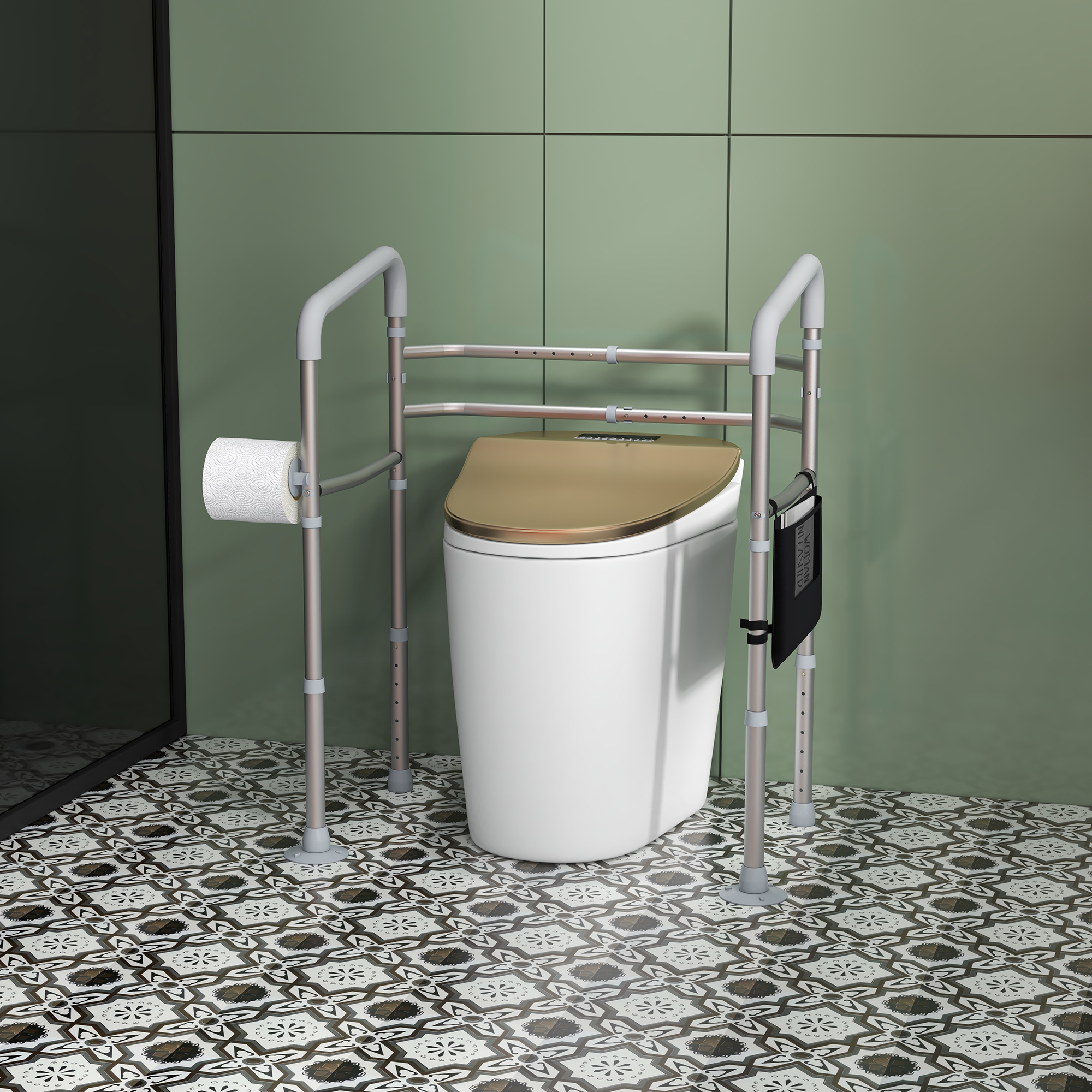 HOMCOM Stand Alone Toilet Safety Rails, Toilet Rails with Adjustable ...