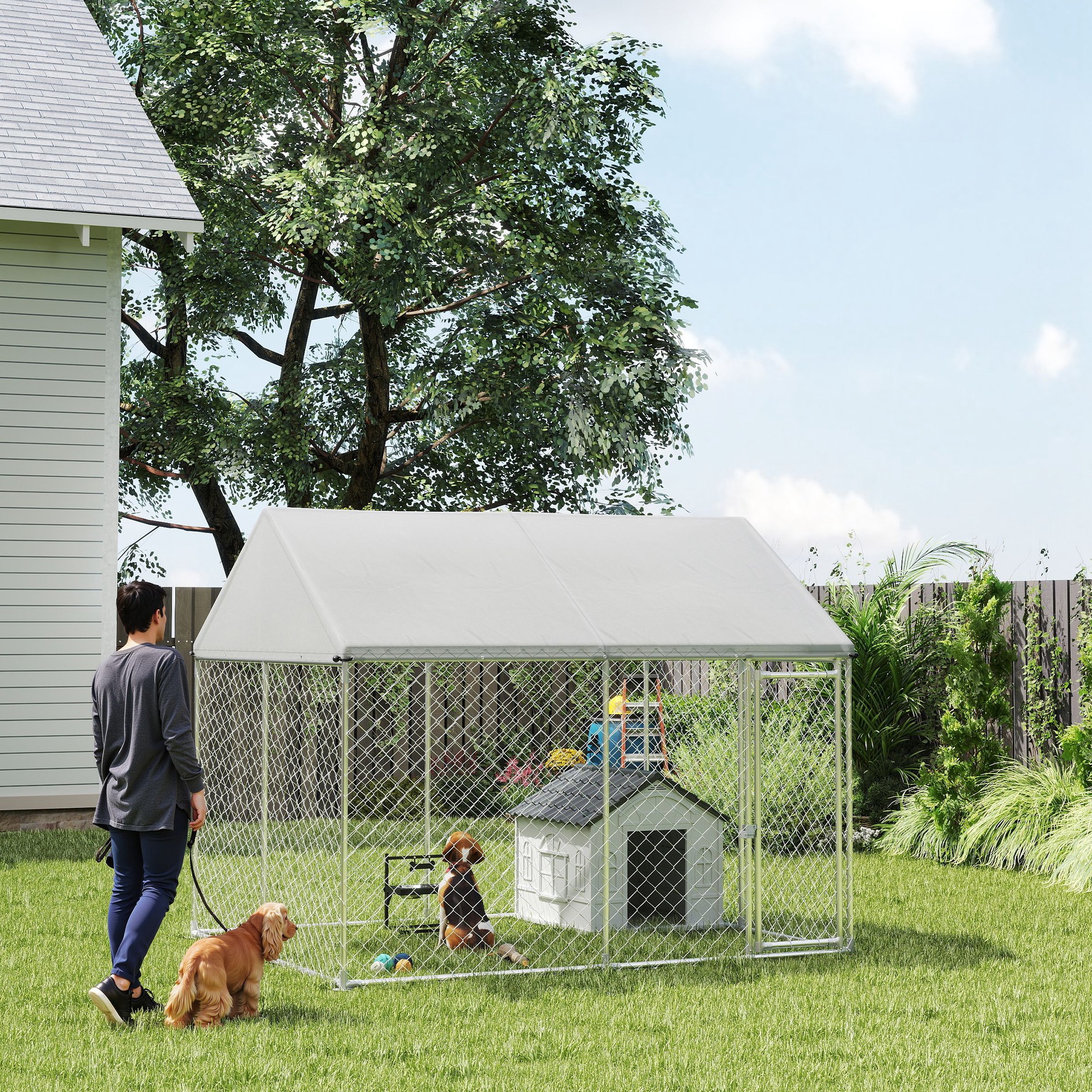 ODJ CHIEN66 PawHut Heavy Duty Galvanized Steel Outdoor Dog Kennel with