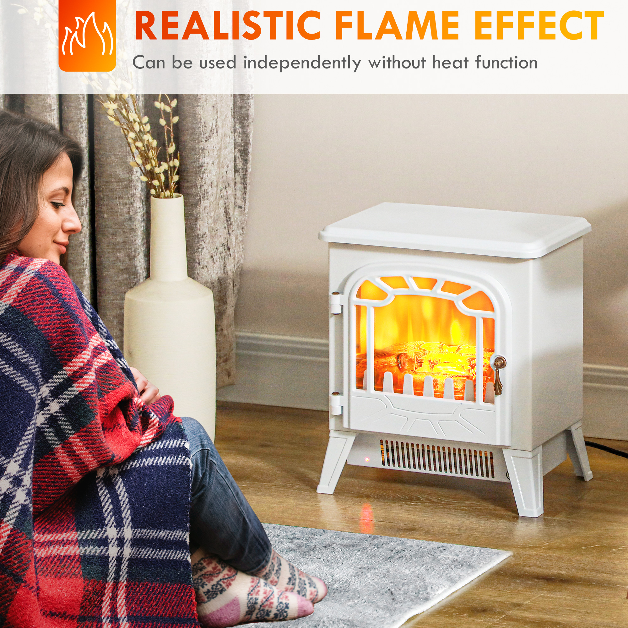 HOMCOM Freestanding Electric Fireplace Stove Heater with Overheat