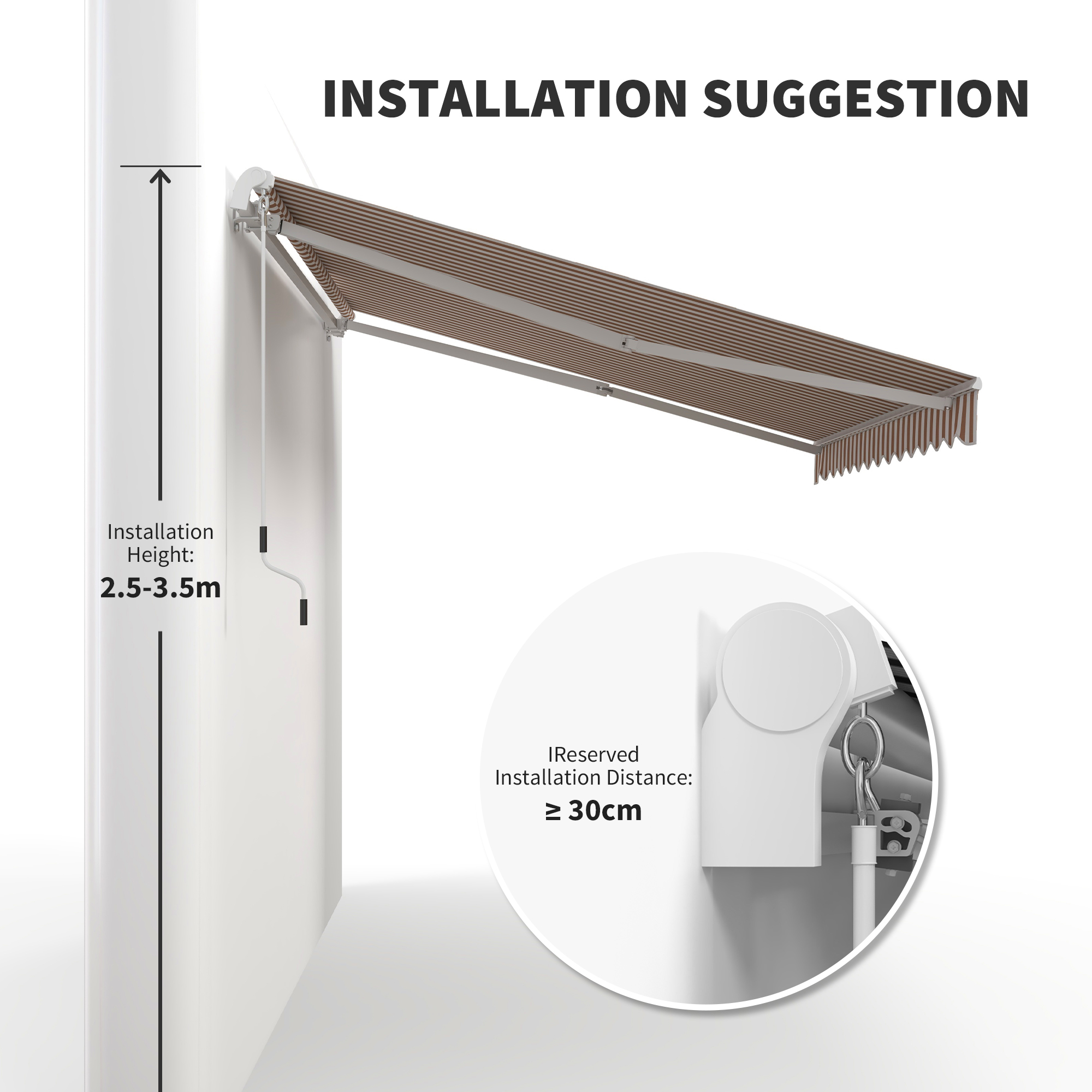 Outsunny 12' x 8' Patio Awning Canopy Retractable Sun Shade Shelter with Manual Crank Handle for Patio, Deck, Yard, Beige 5