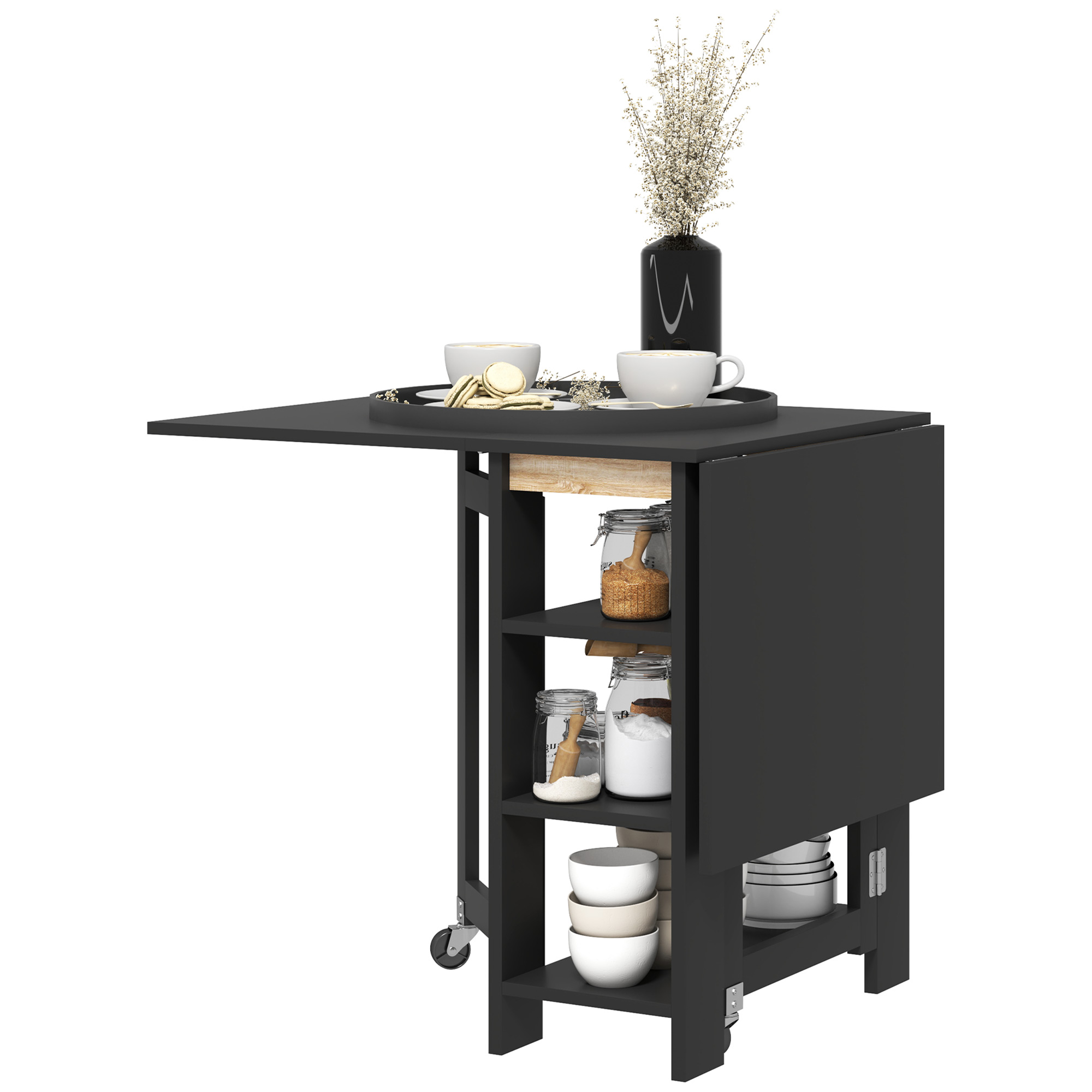 HOMCOM Folding Dining Table with Storage, Drop Leaf Kitchen Table for ...