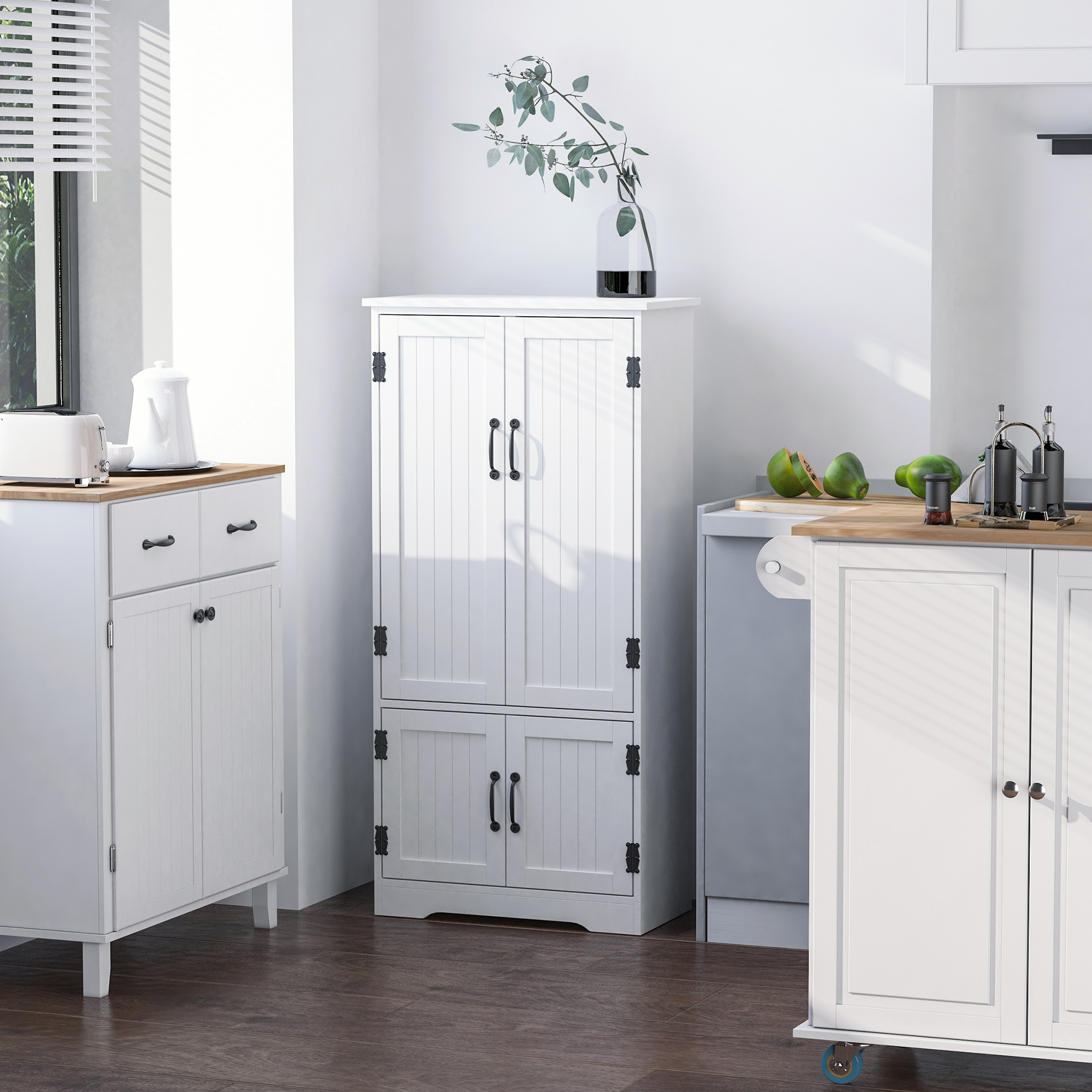 HOMCOM White Accent Kitchen Pantry Cabinet: Floor Storage Cupboard with Adjustable Shelves and Doors Aosom Canada