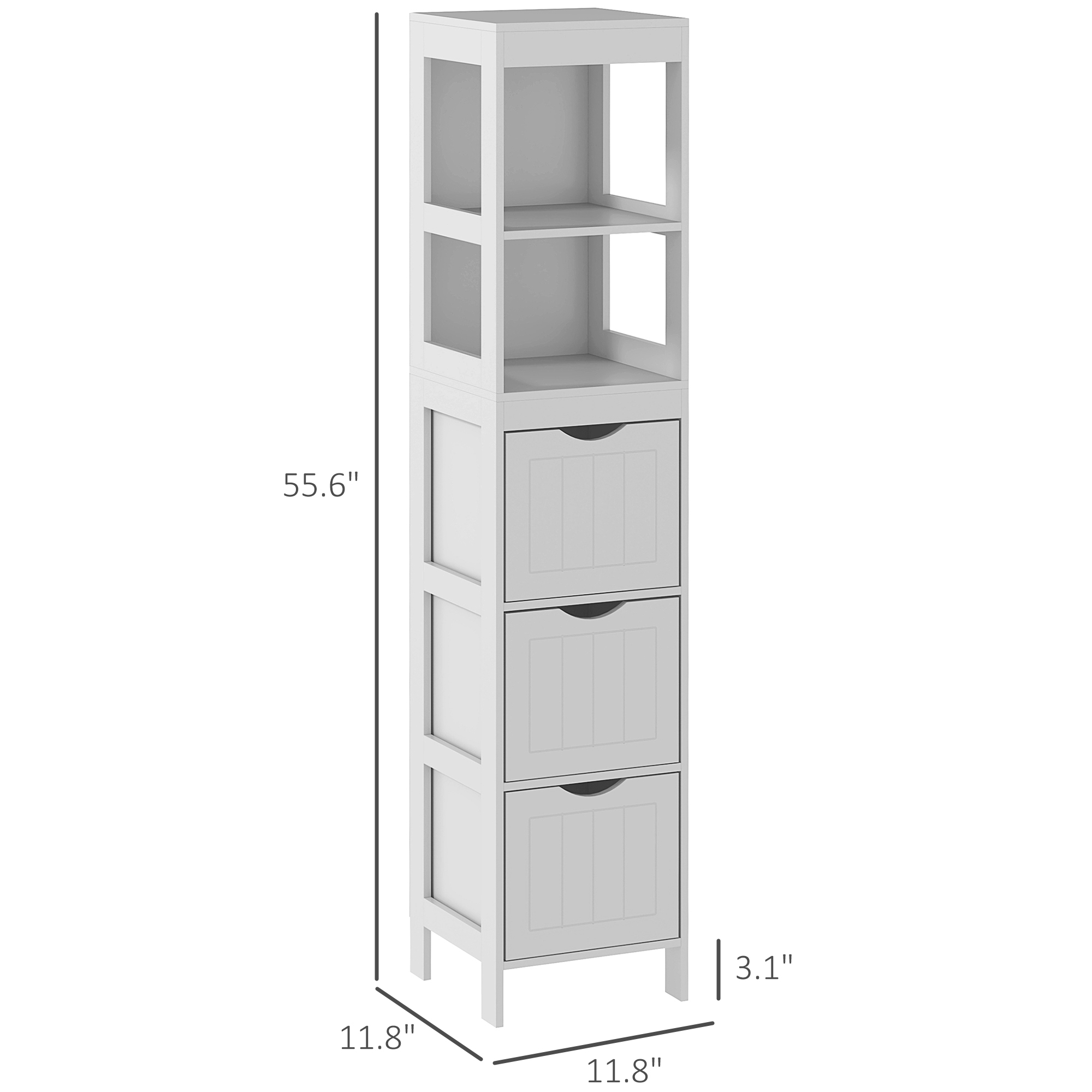HOMCOM Narrow Bathroom Storage Cabinet, Bathroom Cabinet with 3 Drawers & 2 Open Shelves, Slim Bathroom Floor Cabinet, White 1