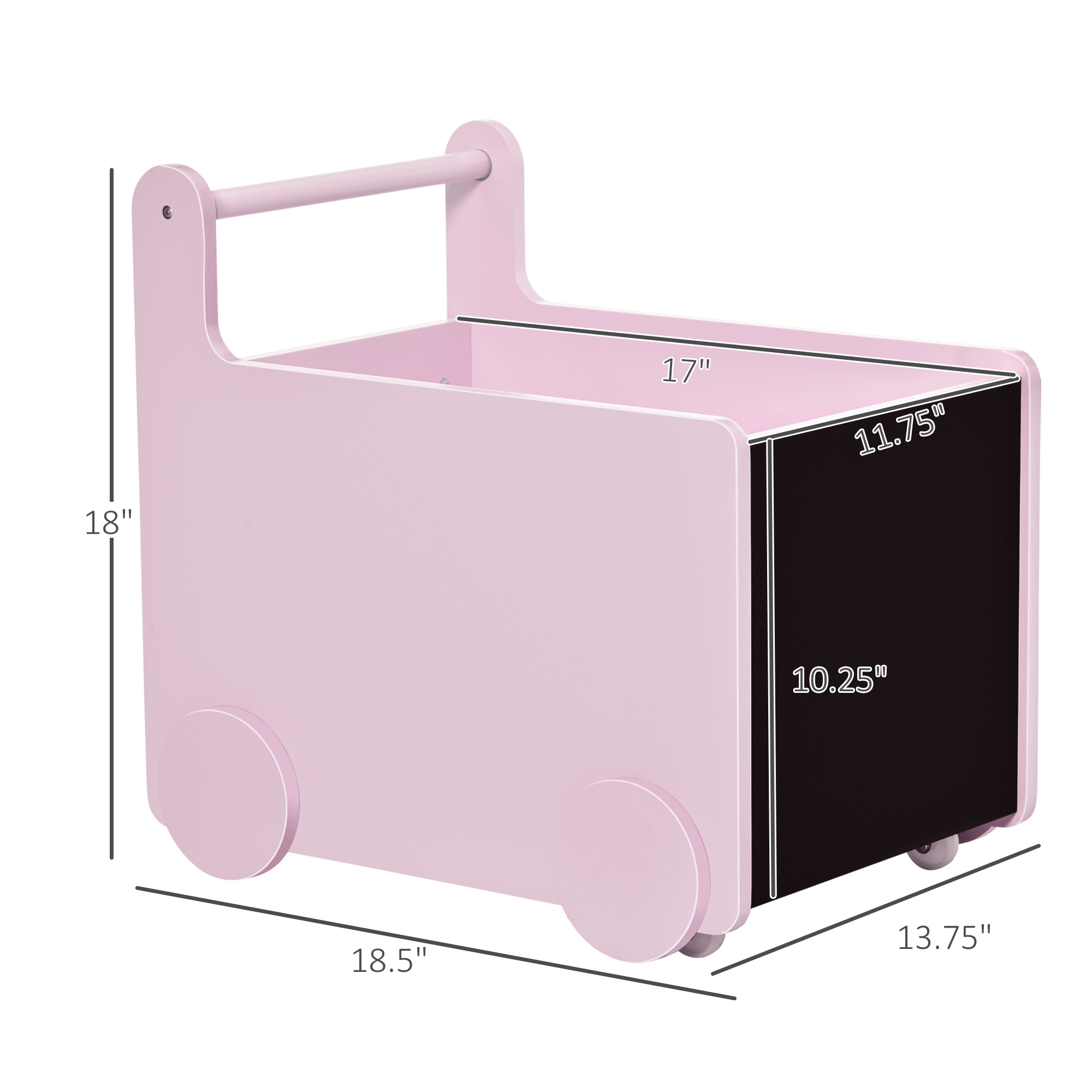 Qaba's Kids' Storage Cabinet, Organize Books, Toys, and Crafts, Safely Transport With Included Wheels, Pink 18.5"L x 13.75"W x 18"H 1