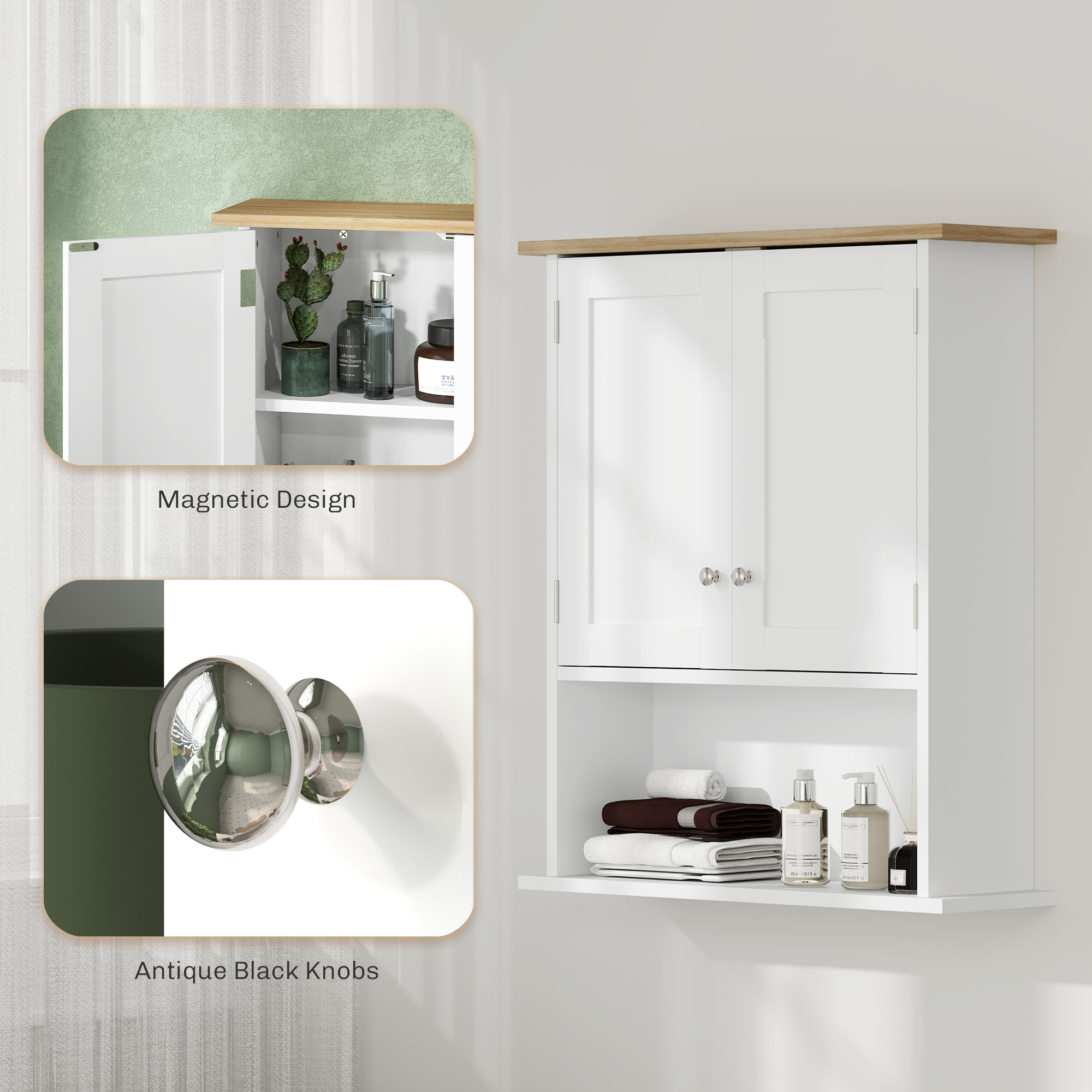 HOMCOM Wall Mounted Bathroom Cabinet, Modern Bathroom Wall Cabinet with 2 Doors and Adjustable Shelf, White 5