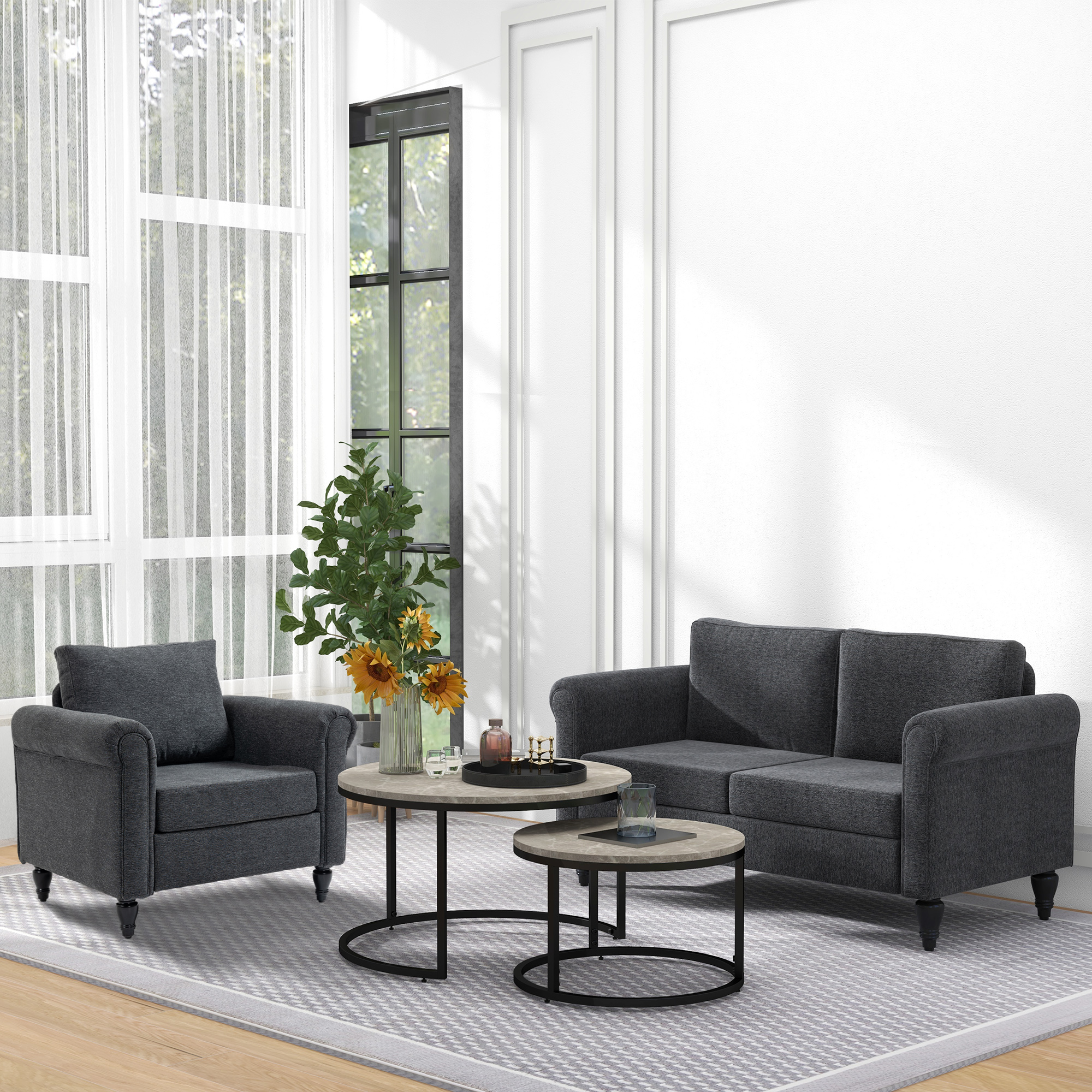 HOMCOM Classic Comfort Nook: Upholstered Accent Chair with Rolled Arms, Rubber Wood Legs for Living Room, Dark Grey Aosom Canada