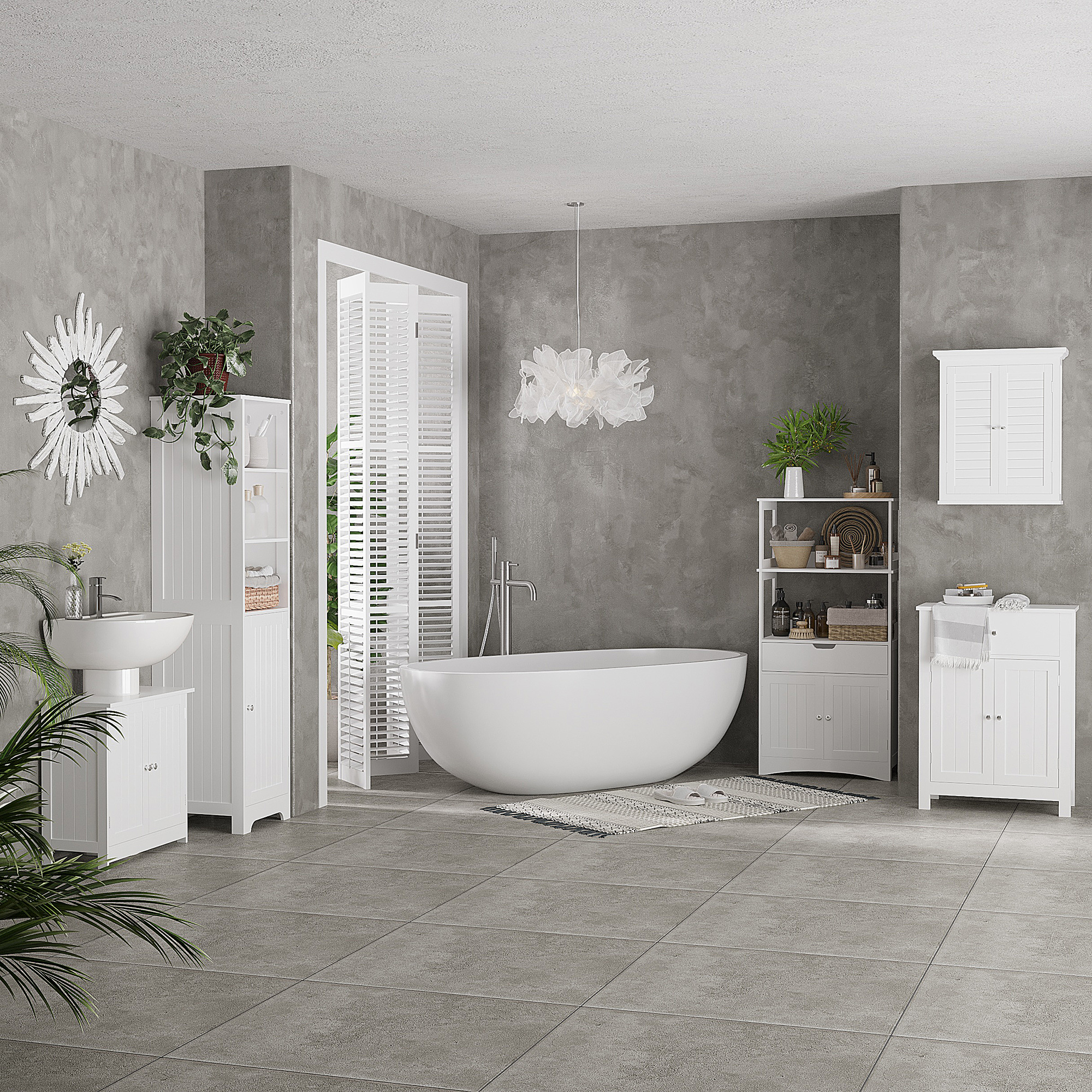 Kleankin Towering Elegance: White Tall Freestanding Bathroom Tower Cabinet, 3 Open Shelves for Storage Aosom Canada