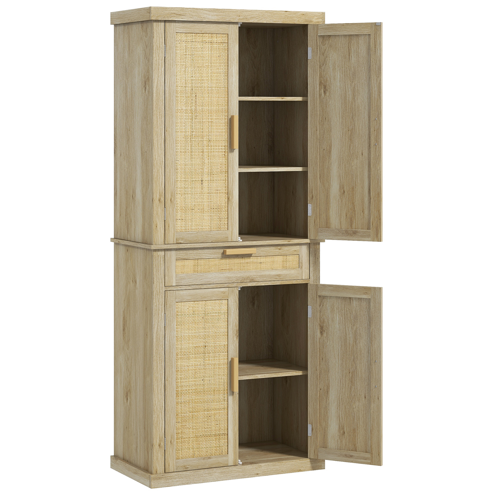 HOMCOM 72" Kitchen Pantry Storage Cabinet with Rattan Doors, Drawer, 5-Tier Shelf and Adjustable Shelves, Oak| Aosom.com