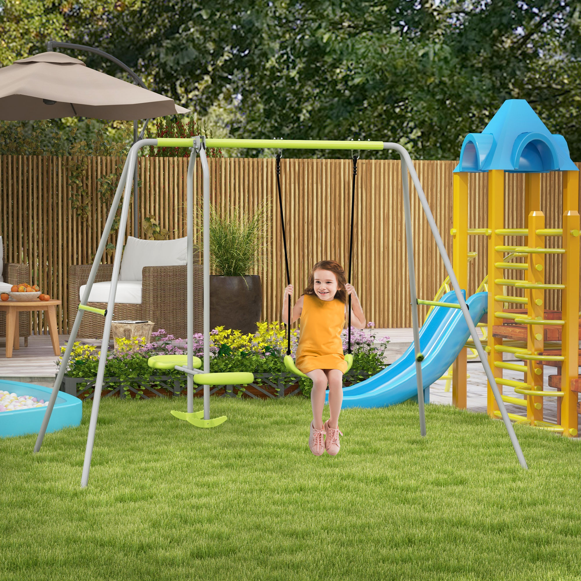 Outsunny Swing Set for Kids, Heavy Duty A-Frame Metal Swing Frame