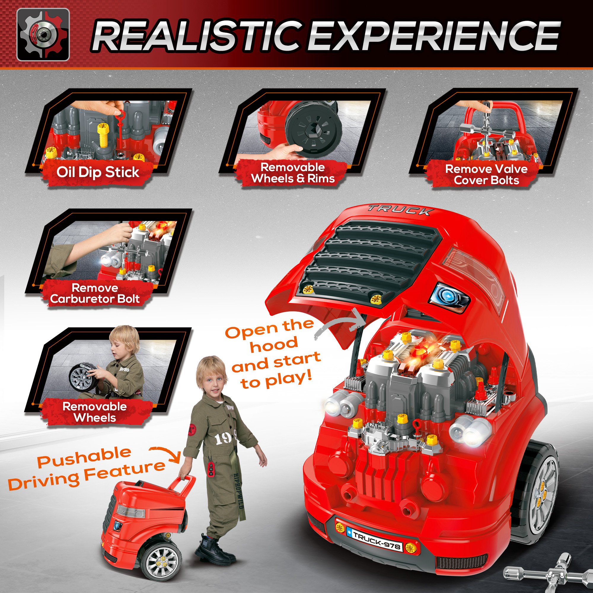 Qaba Kids Truck Engine Toy Set - Educational Take Apart Workshop With 61 Pieces
