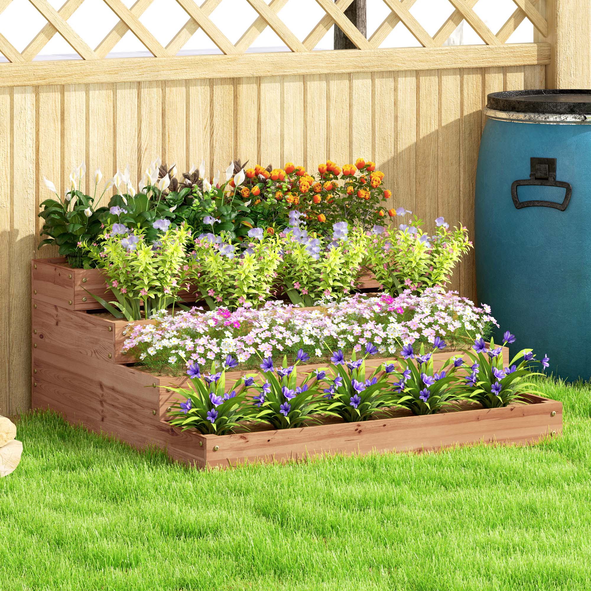 Outsunny 4-Tier Raised Garden Bed, Vertical Wooden Elevated Planter Box Kit with Liner for Vegetable, Flower, Herb, Dark Brown | Aosom Canada