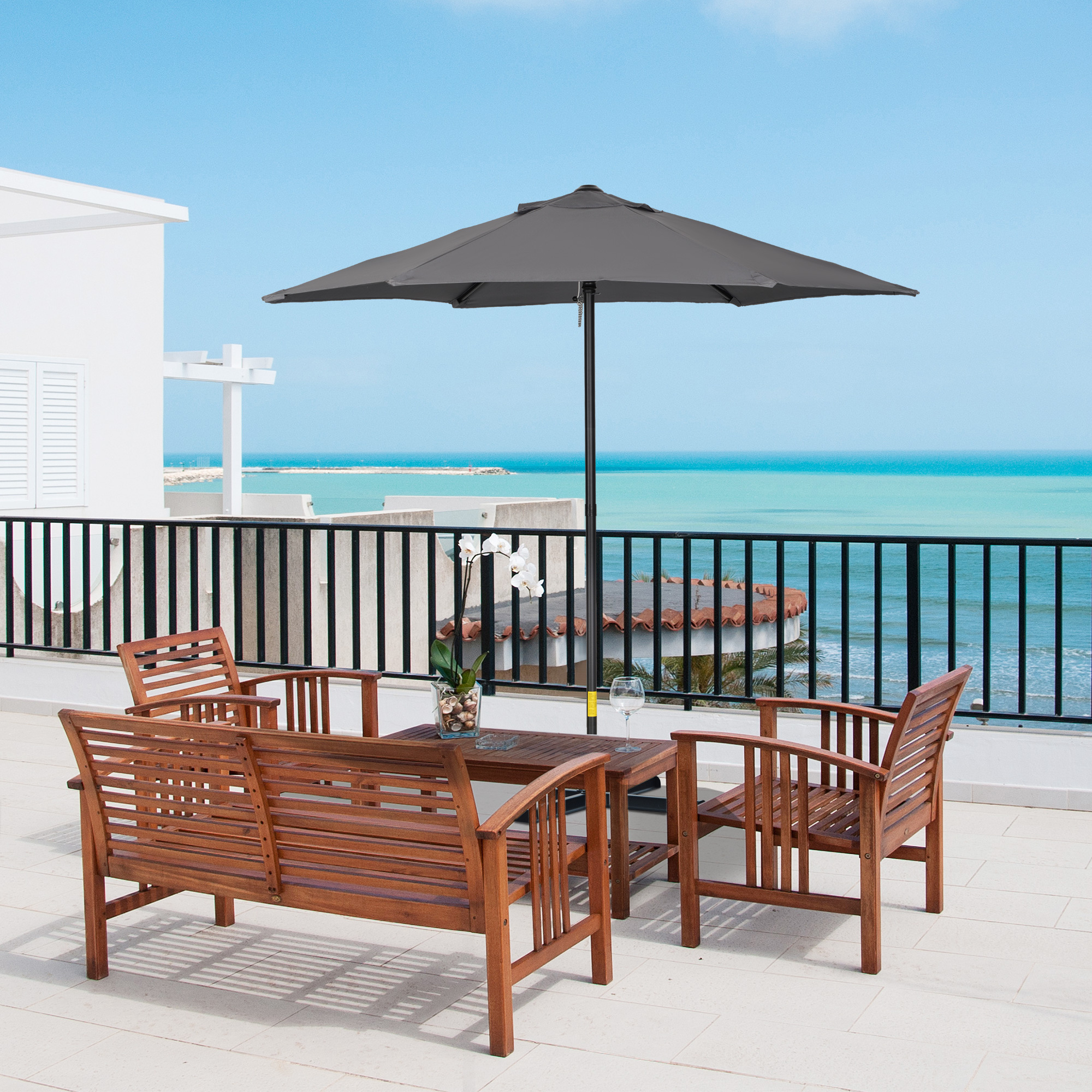 Outsunny 6.6FT Patio Umbrella, Outdoor Parasol with 6 Solid Ribs, Dark Grey Aosom Canada