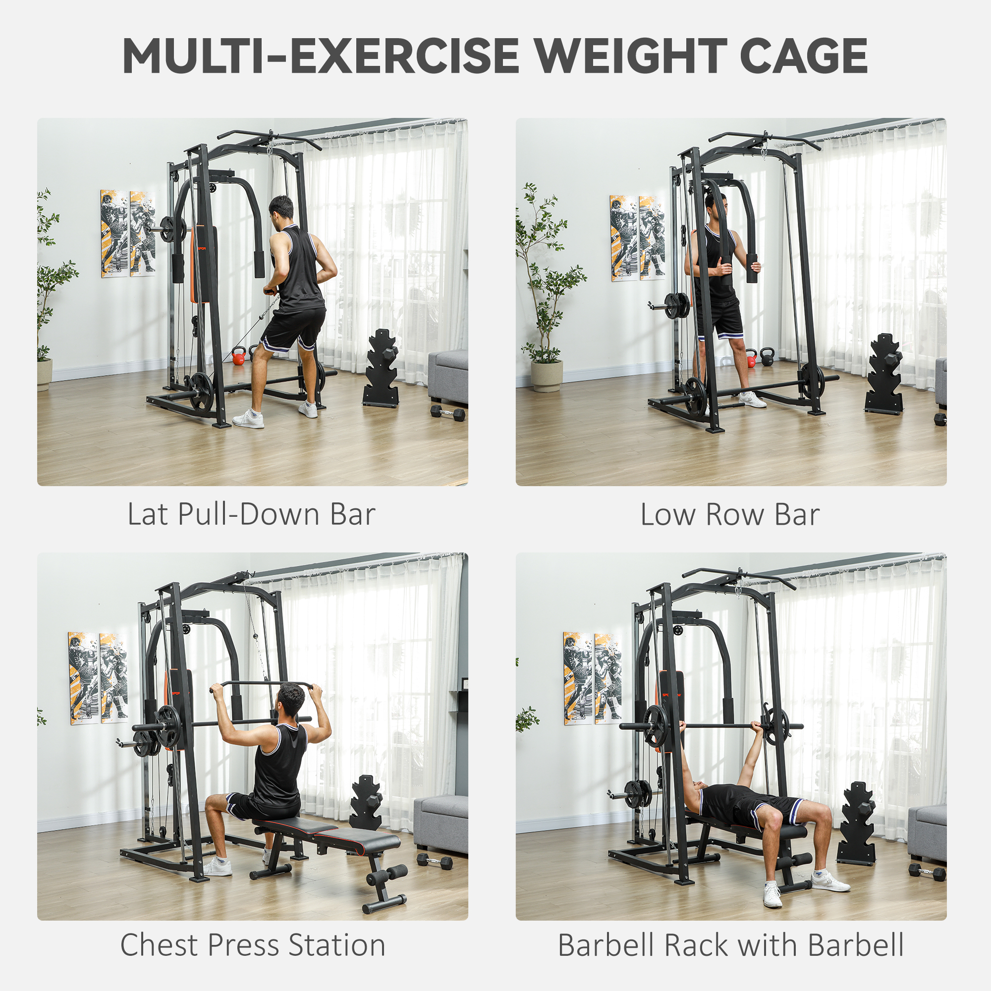Soozier 3 In 1 Smith Machine with Dual Cable Pulley System