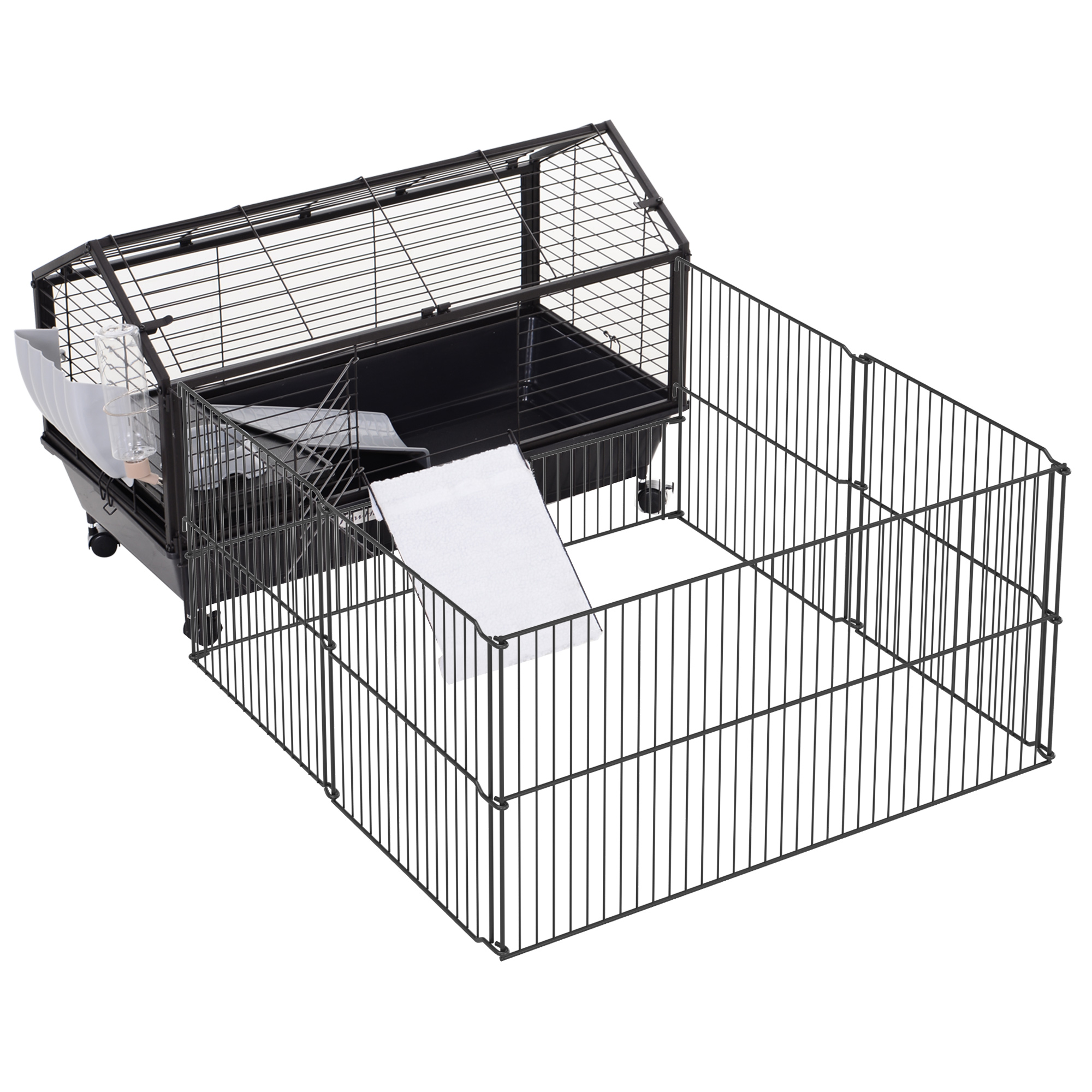 PawHut Metal Small Rabbit Hutch Cage Main House Guinea Pig Hutch