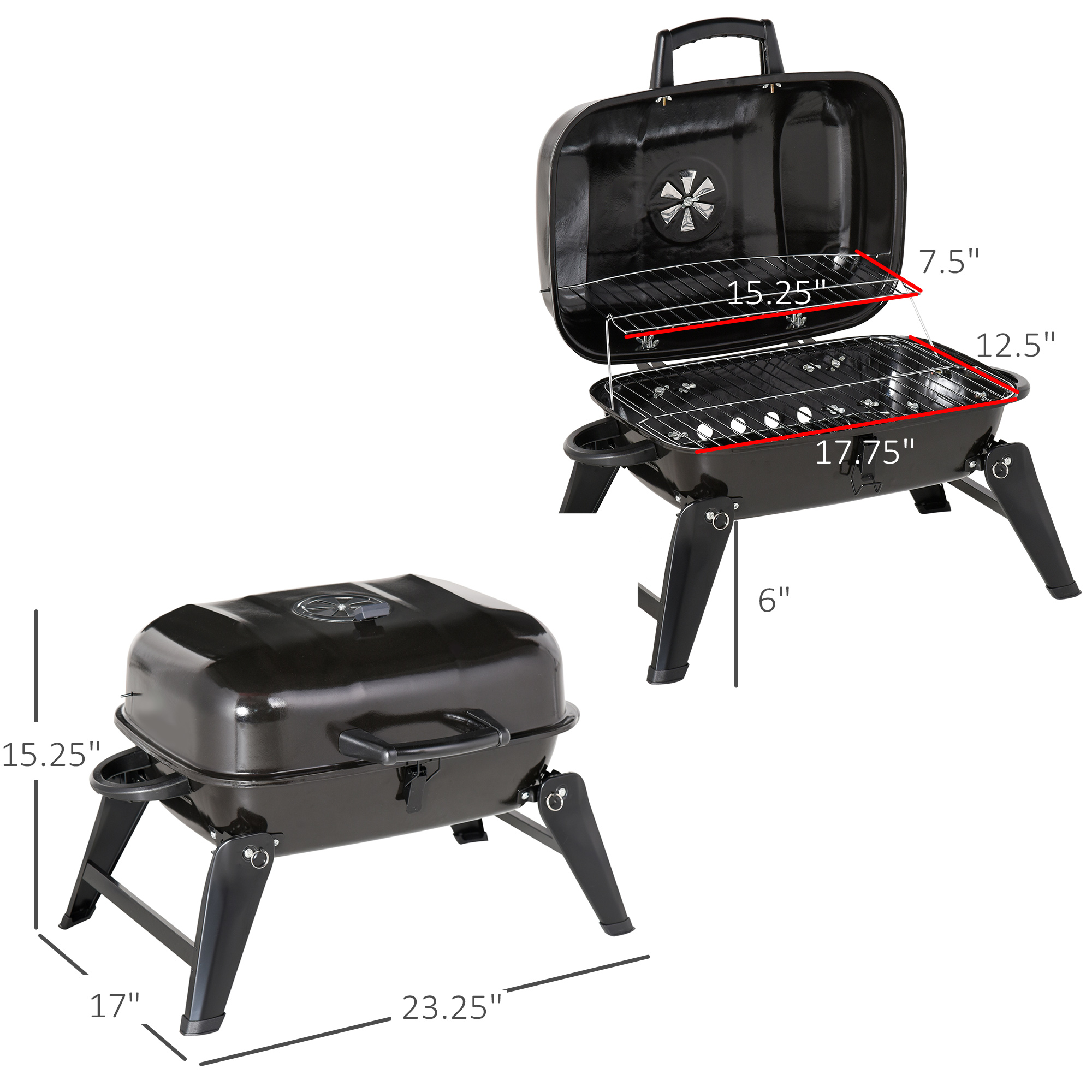 Outsunny Outsunny 14'' Charcoal Barbecue Grill with Portable