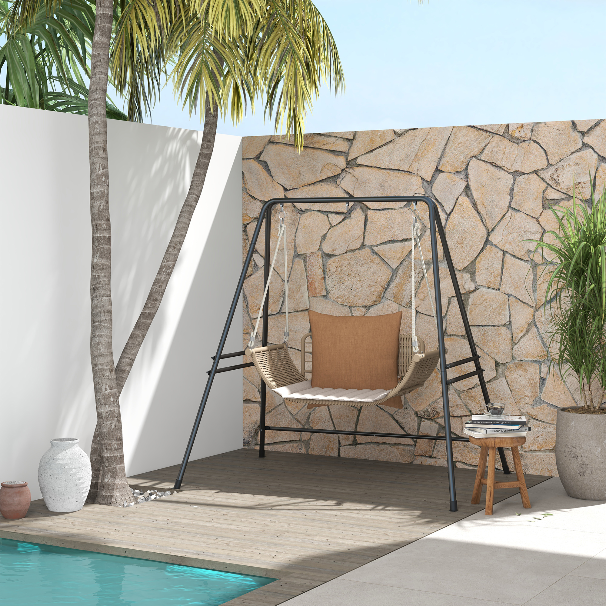 Outsunny Hammock Stand, Heavy Duty Metal Frame for Egg Chairs & Porch Swings, All-Season Outdoor Use, Black Aosom Canada