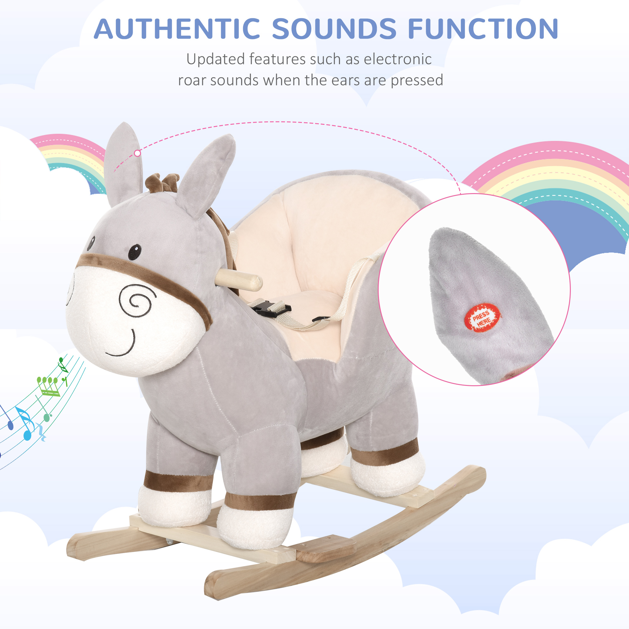 Qaba Kids Rocking Chair, Plush Ride On Rocking Horse Donkey with Sound ...