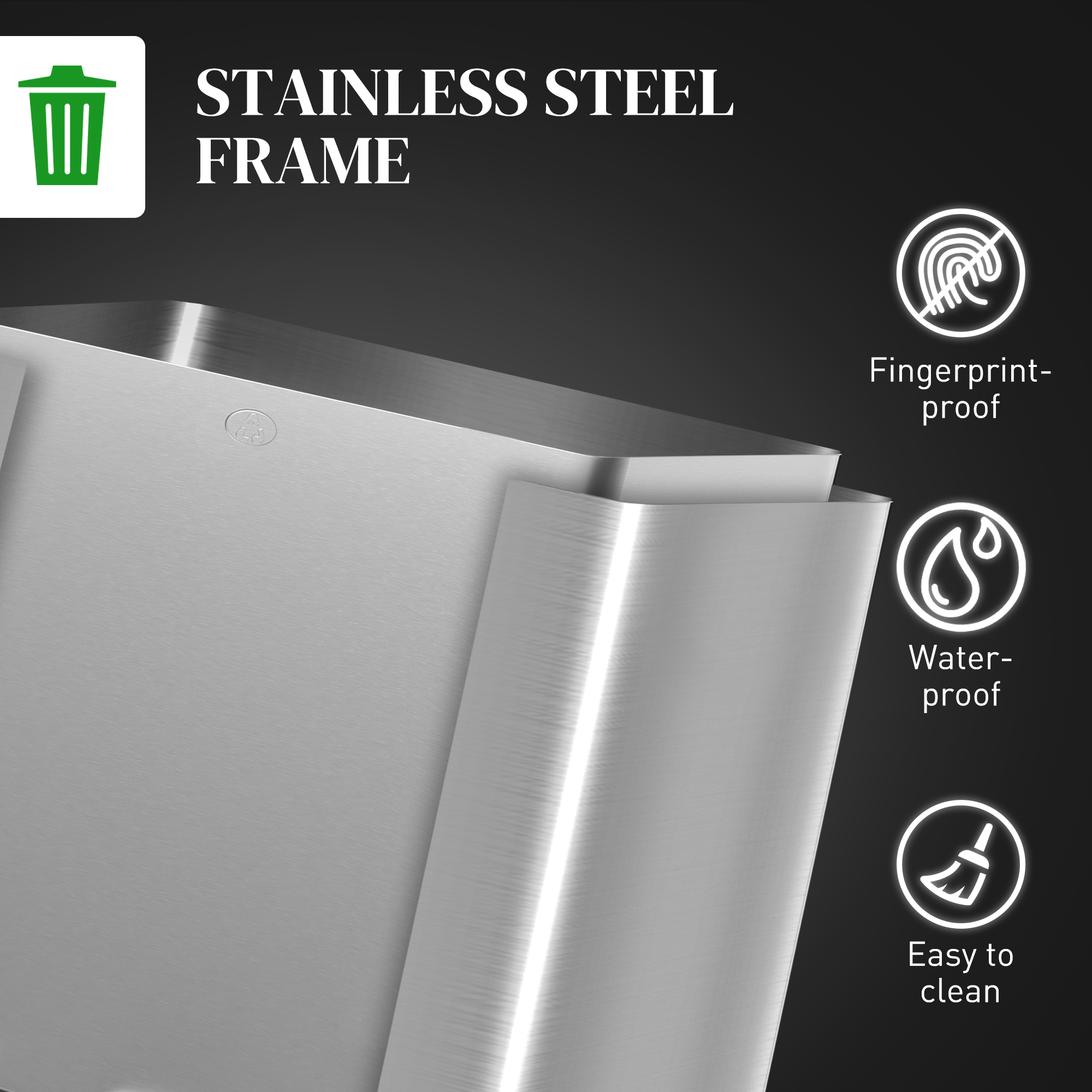 HOMCOM Triple Garbage Bin, Soft-Close Trash Can with Foot