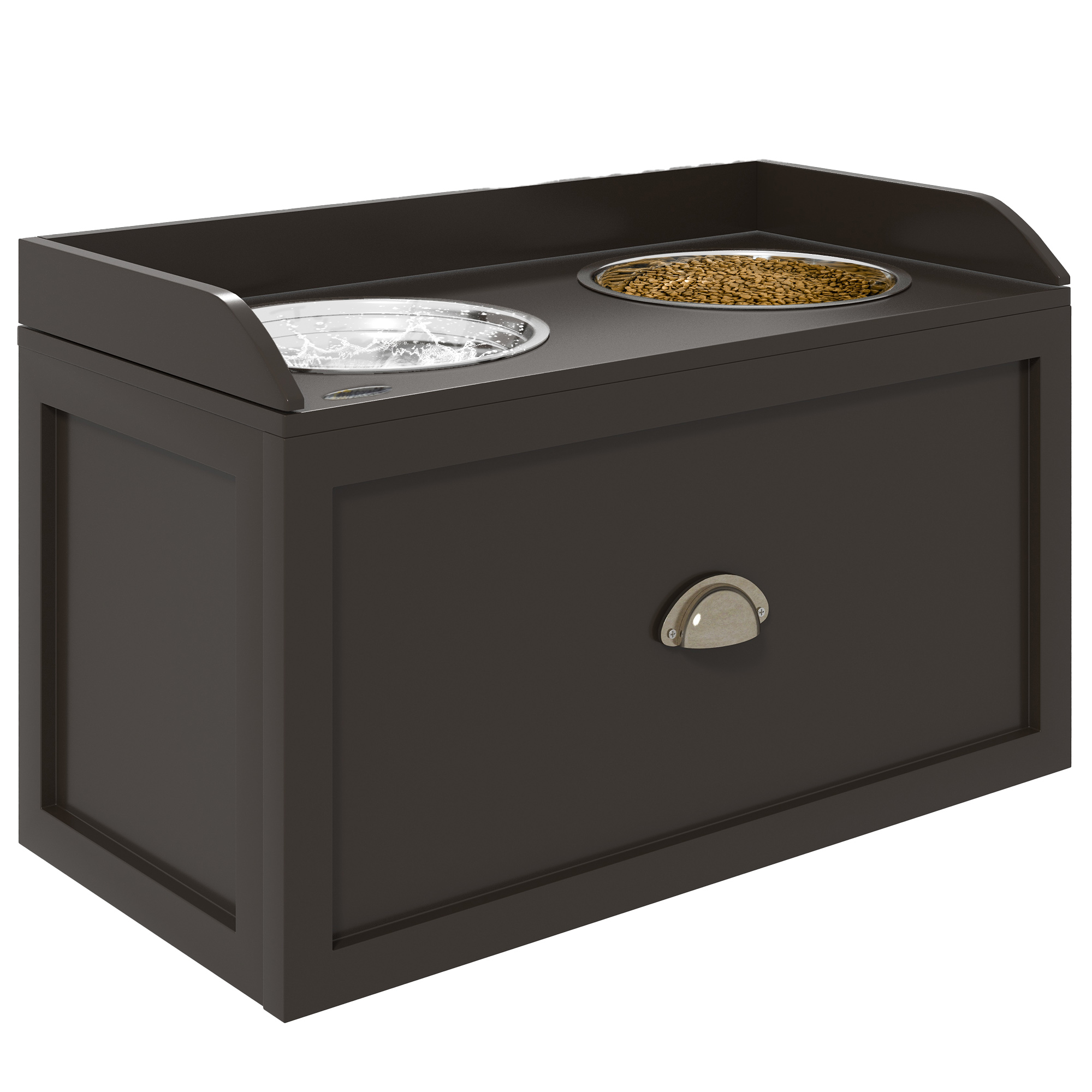 PawHut Large Elevated Dog Bowls with Storage Drawer Containing 21L Capacity Raised Dog Feeding Station with 2 Stainless Steel Bowls Brown | Aosom.com
