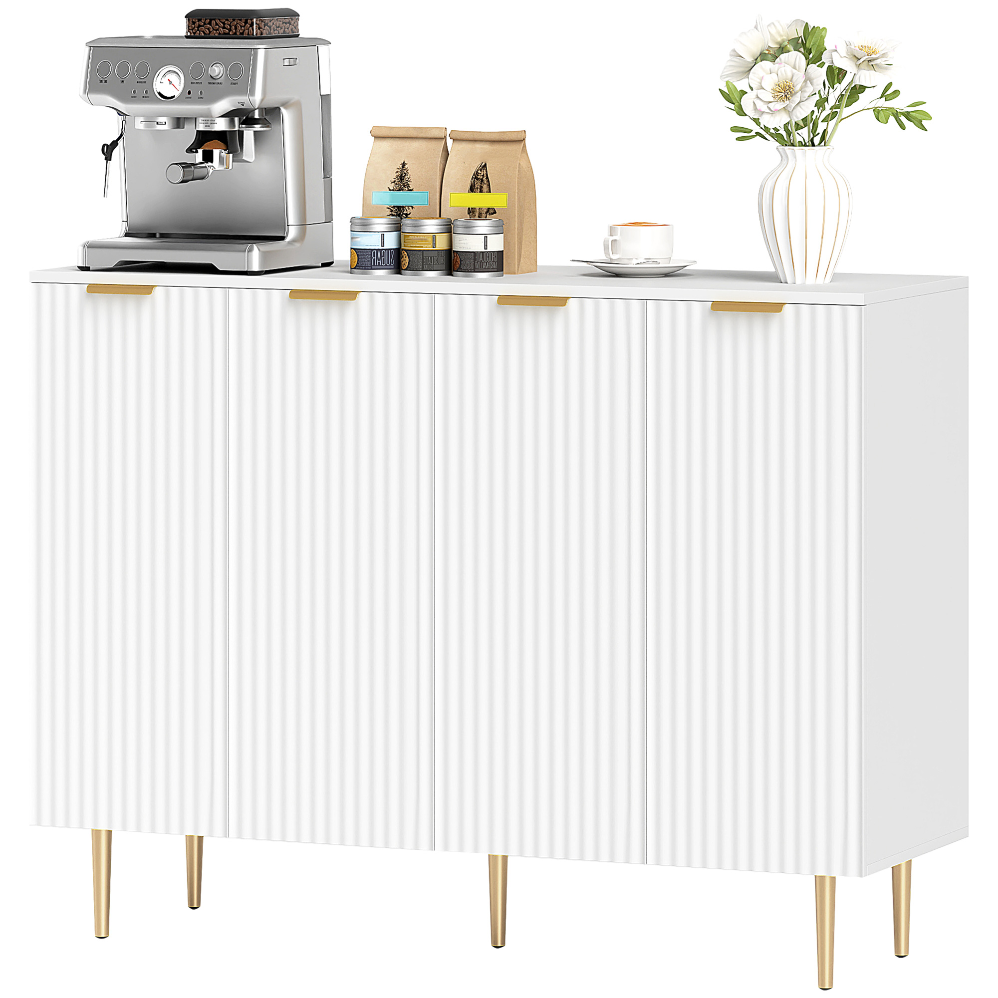 Sideboard Buffet Organizer Unit with Adjustable-Height Shelves for Cooking Hallway, Modern Cooking Organizer Organizer Unit, White 1