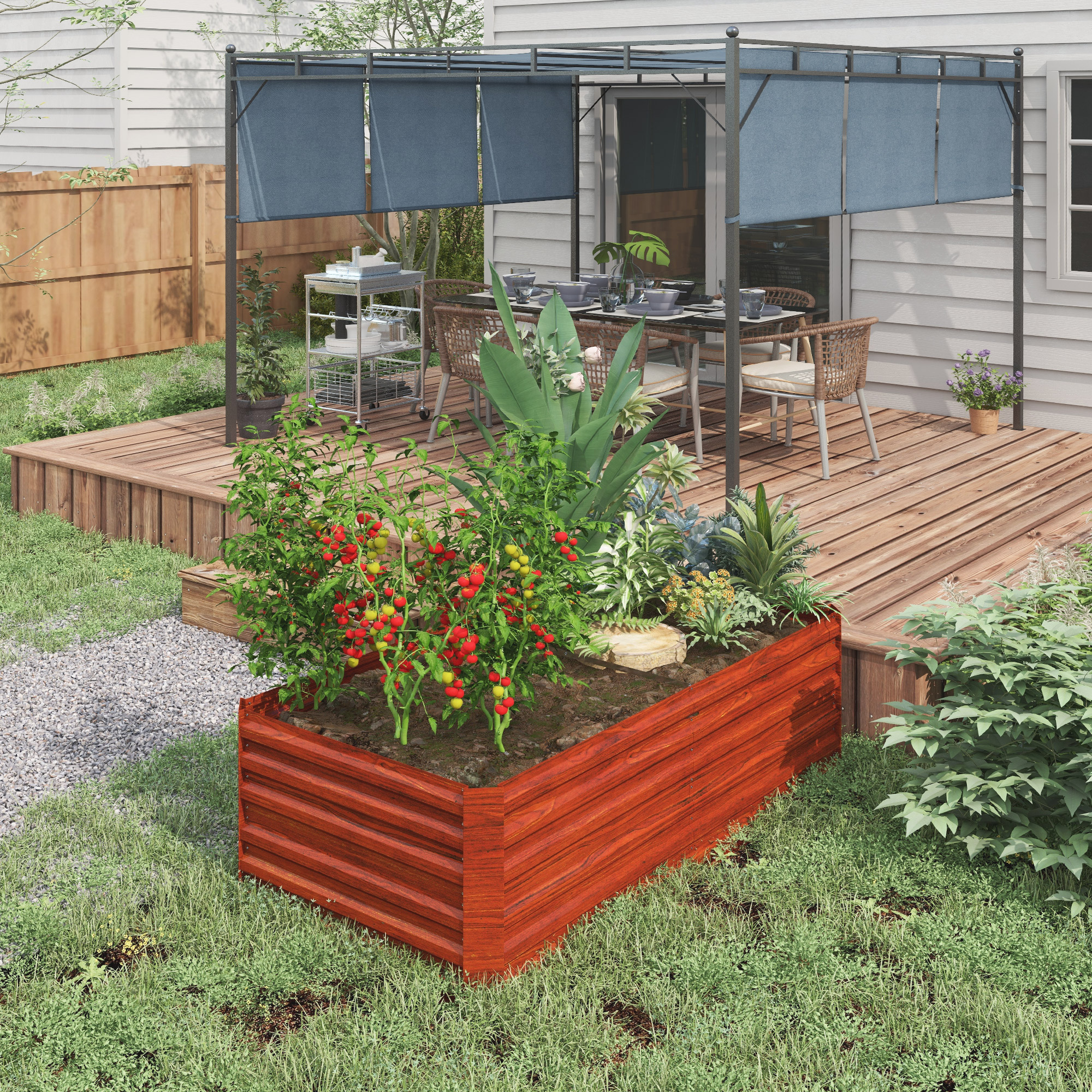 Outsunny Galvanized Raised Garden Bed, Steel Outdoor Planters with Reinforced Rods, 71" x 35" x 23", Rustic Brown Aosom Canada