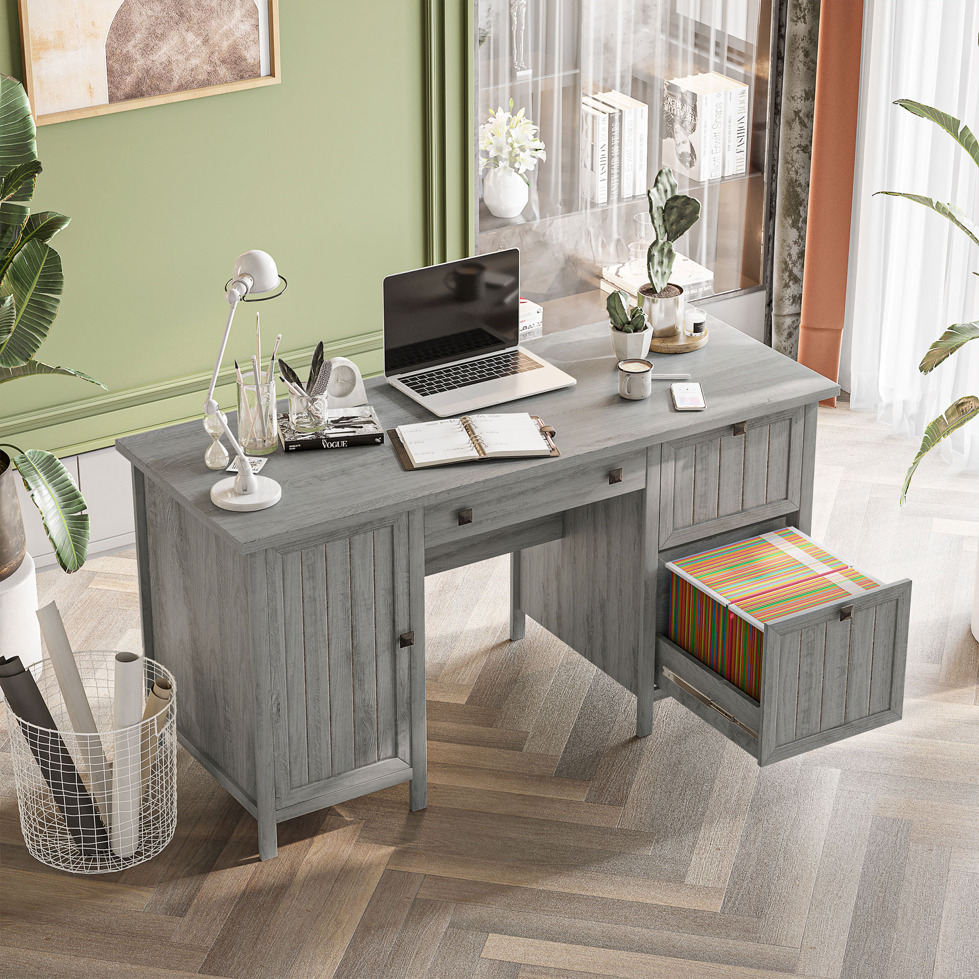 ID362369　デスク HOMCOM Vintage Executive Computer Desk, Home Office Work station