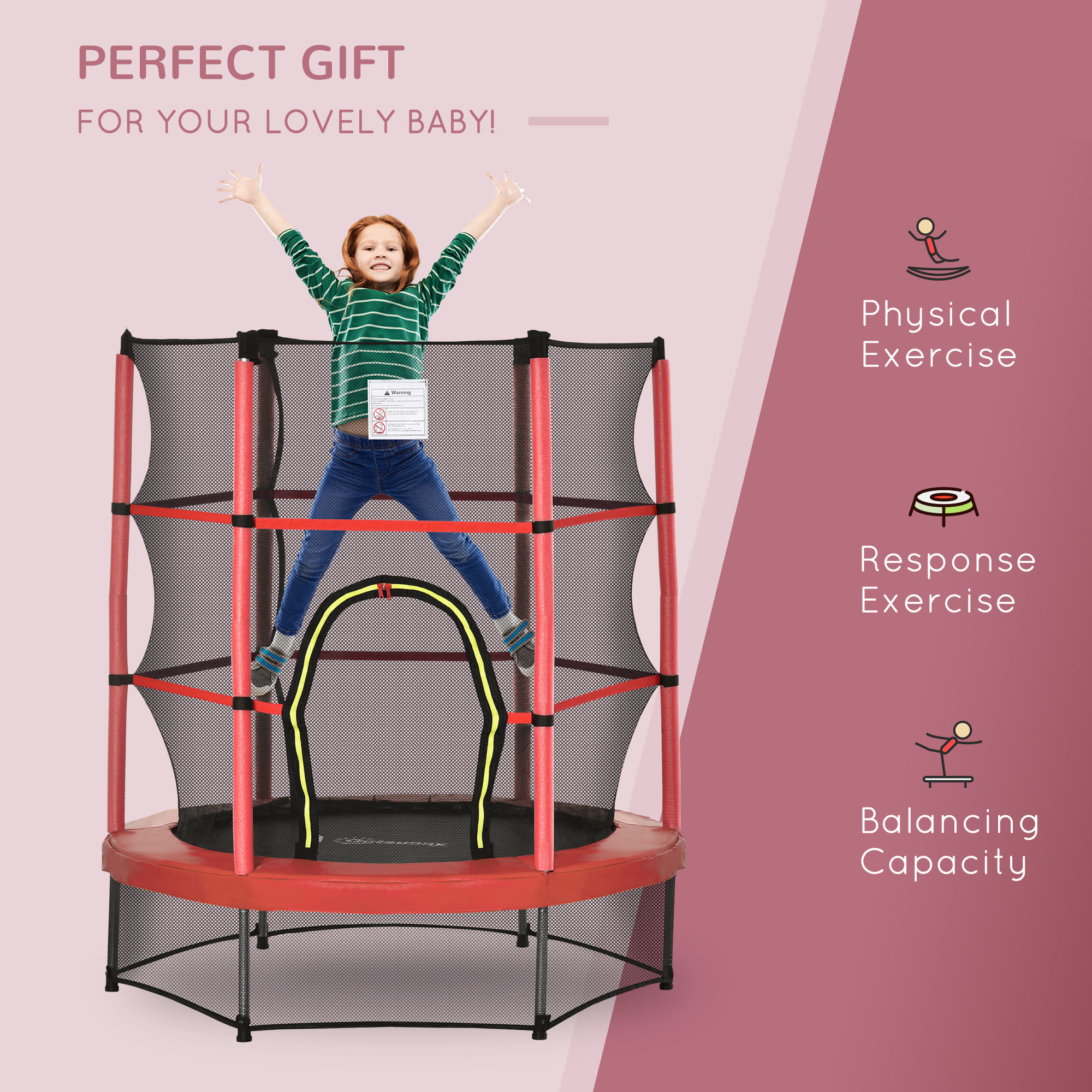 Outsunny 4.5FT Trampoline Jumping with Enclosure Net Springless Design and Safety Pad, Kids Trampoline for Ages 3 to 6 | Aosom.com 2