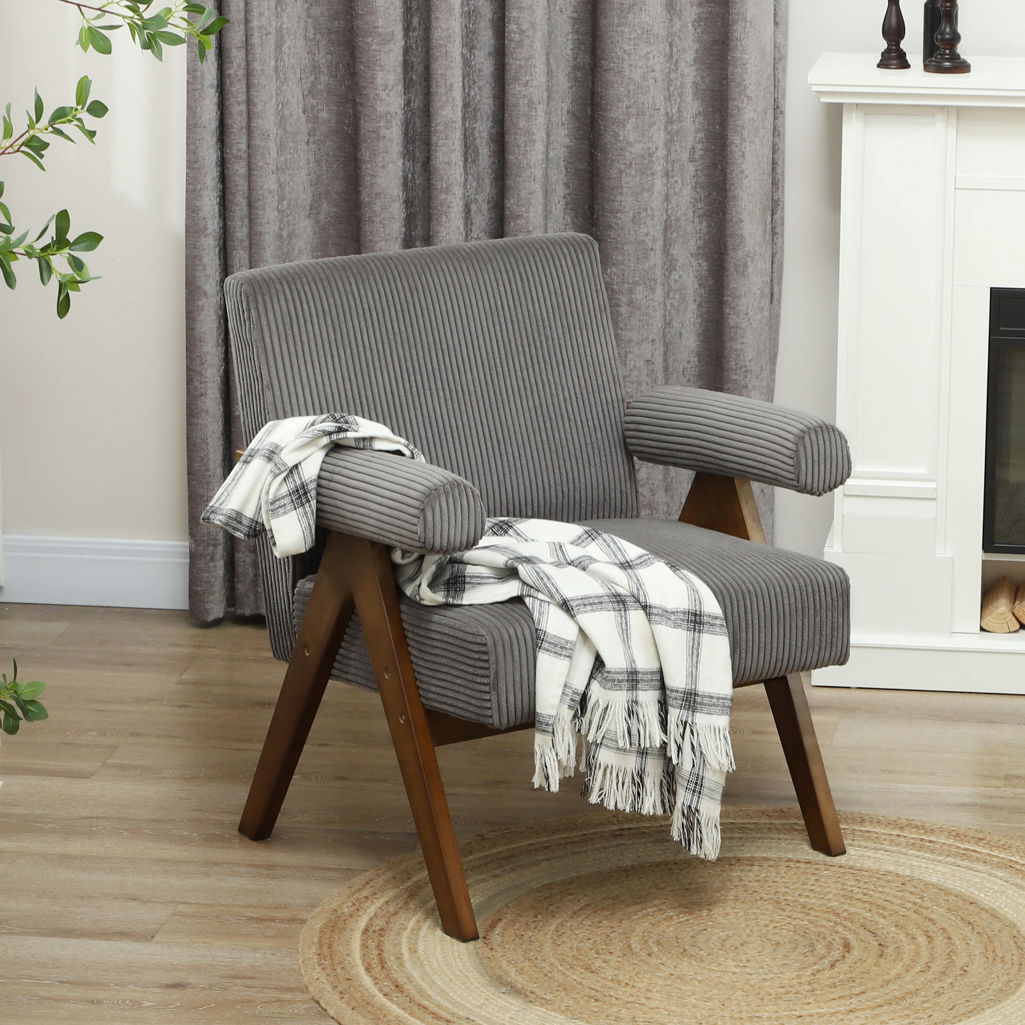 HOMCOM Corduroy Accent Chair Armchair with Wide Seat and Soft Padded Armrests for Reading, Bedroom, Dark Grey Aosom Canada