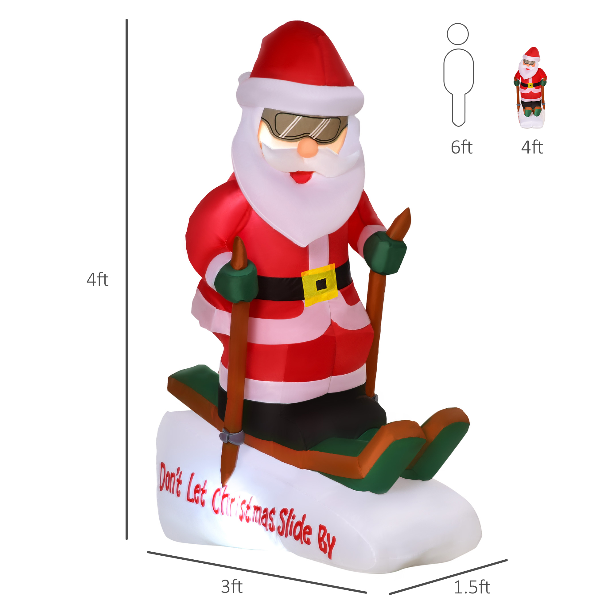 HOMCOM 4 ft Santa Claus Skiing Christmas Inflatable, LED Lighted