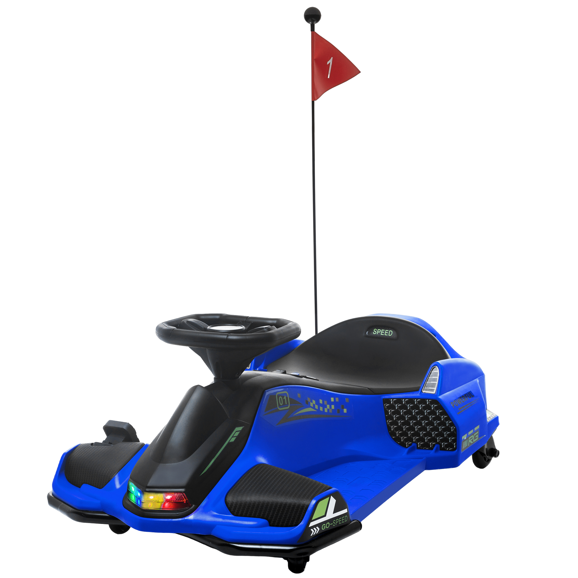 Aosom 12V Ride on Drift Go Kart, Electric Go Kart with Slow Start, Music, Colorful Lights, for 8-12 Years Old, Blue| Aosom.com