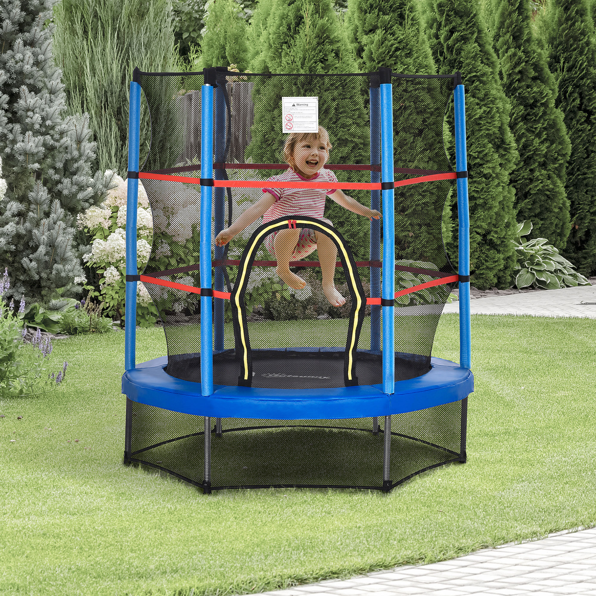 Outsunny 4.5FT Kids Trampoline, Blue, with Safety Enclosure Net and Springless Design, Steel Frame, for Ages 3 to 6 | Aosom.com 0