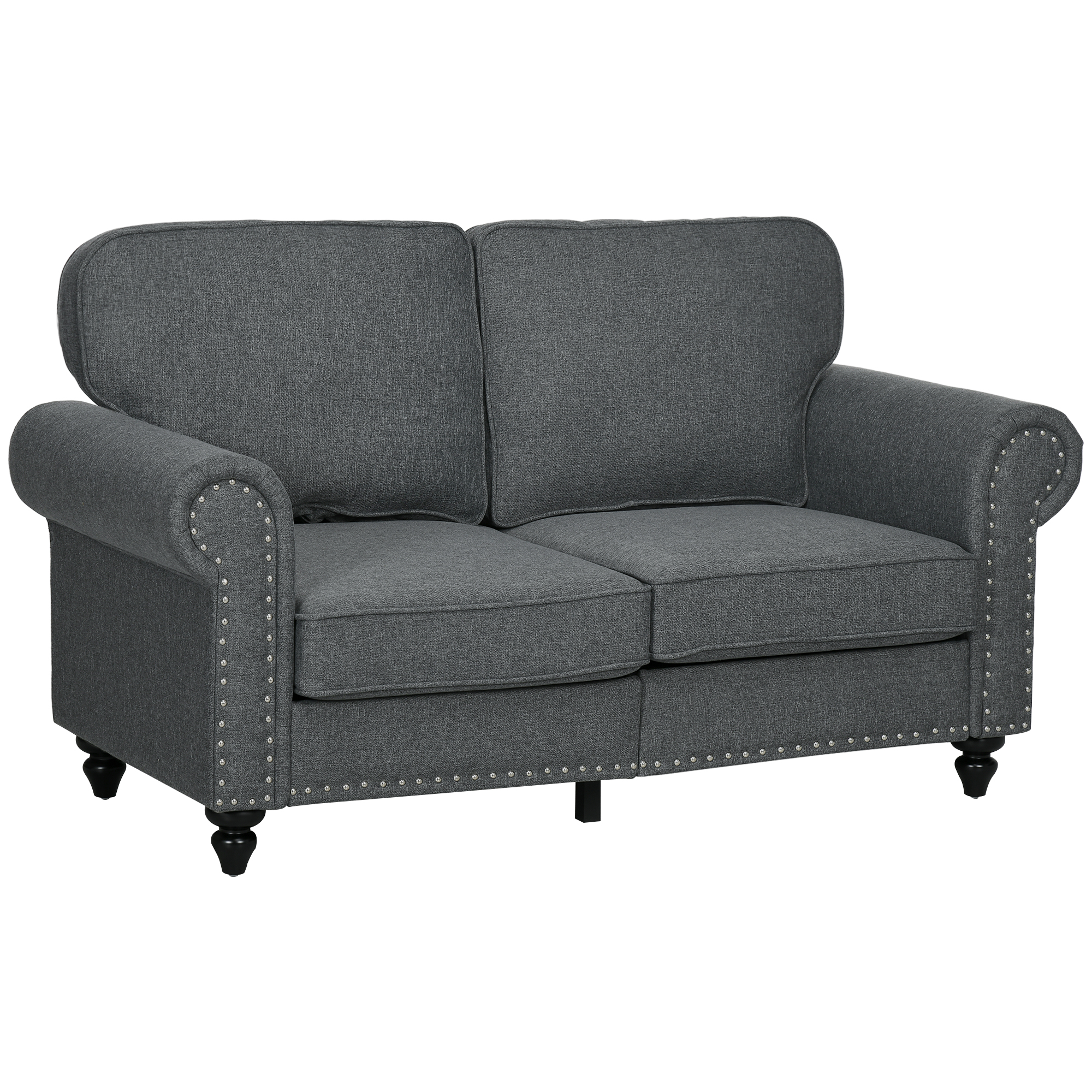 HOMCOM Mid Century Modern Loveseat Sofa, 2 Seater Small Couch with Nailhead Trim, for Living Room, Bedroom, Charcoal Gray