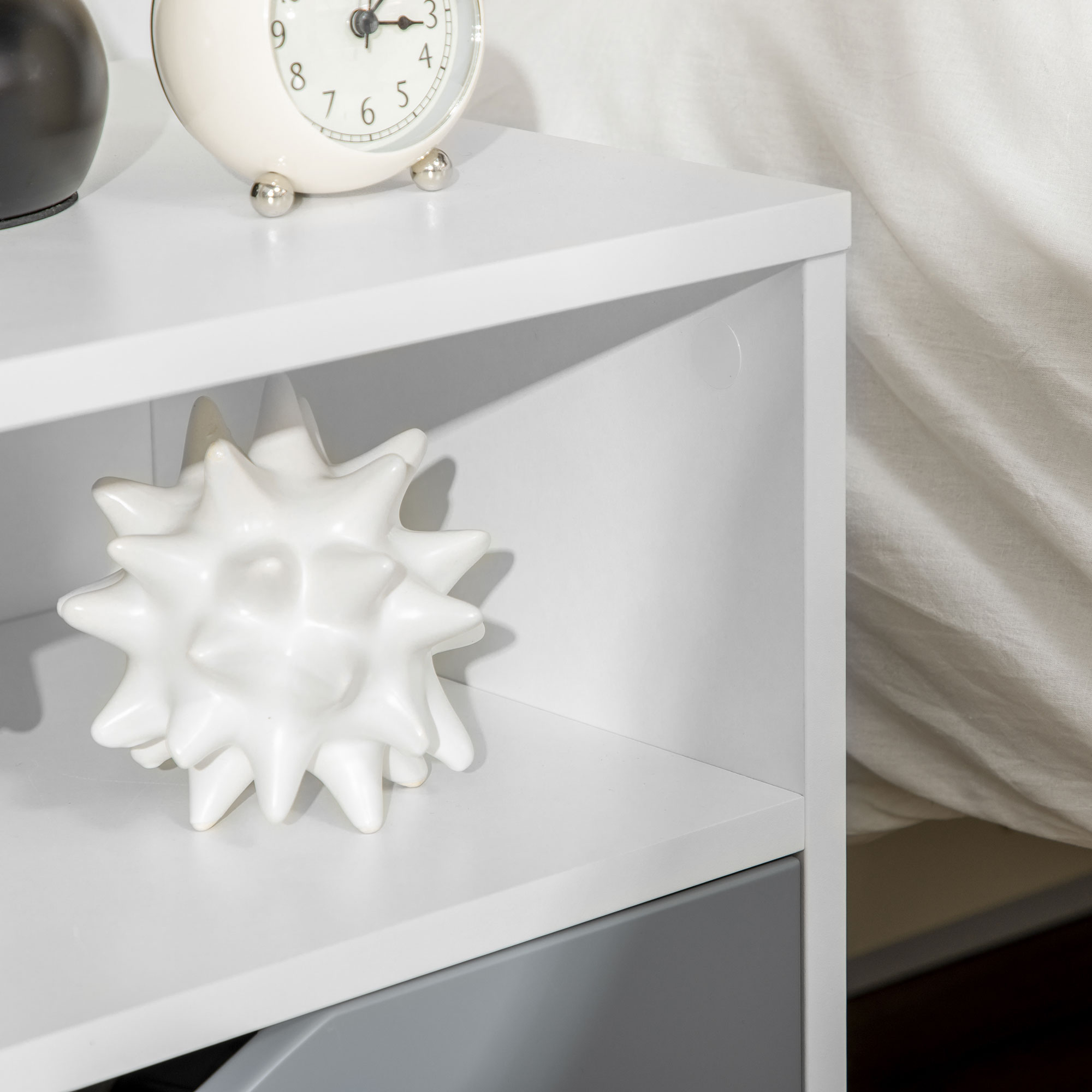 HOMCOM Modern Bedside Table with Drawer, Side Table with Metal Legs, White main image 0