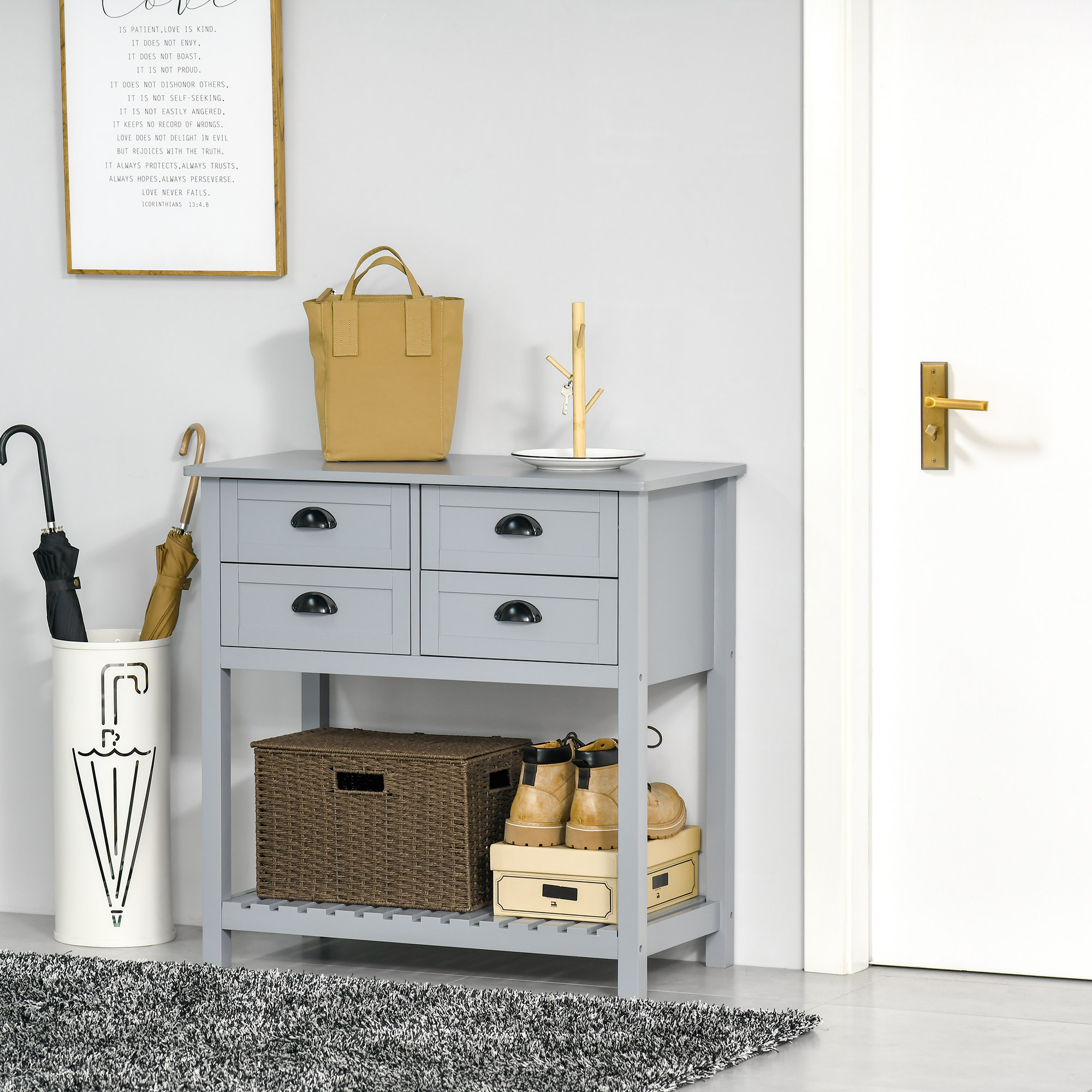 HOMCOM Sideboard Buffet Cabinet, Storage Serving Console Table with 4 Drawers and Slatted Bottom Shelf for Kitchen, Living Room, Gray 0