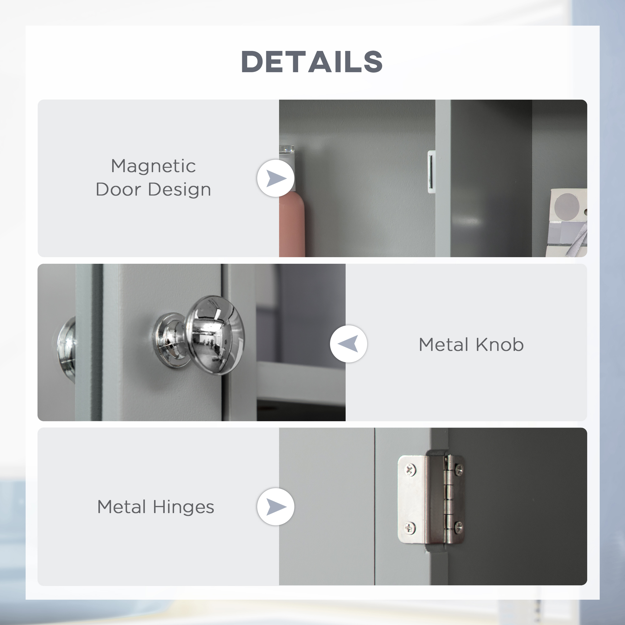 Kleankin Bathroom Mirror Cabinet Wall-Mounted with Adjustable Shelf Magnetic Door Gray | Aosom.com 5