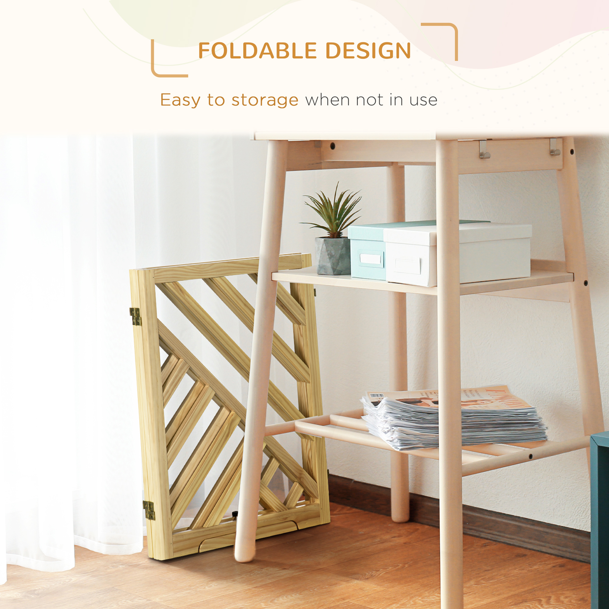 PawHut Extra Wide Wooden Freestanding Dog Gate, Foldable Pet Gates for ...