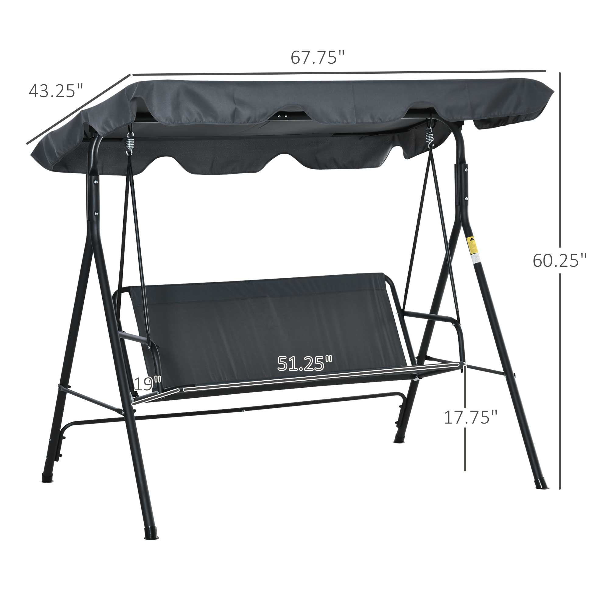 3-Person Porch Swing with Tilt Canopy, Outdoor Swing with