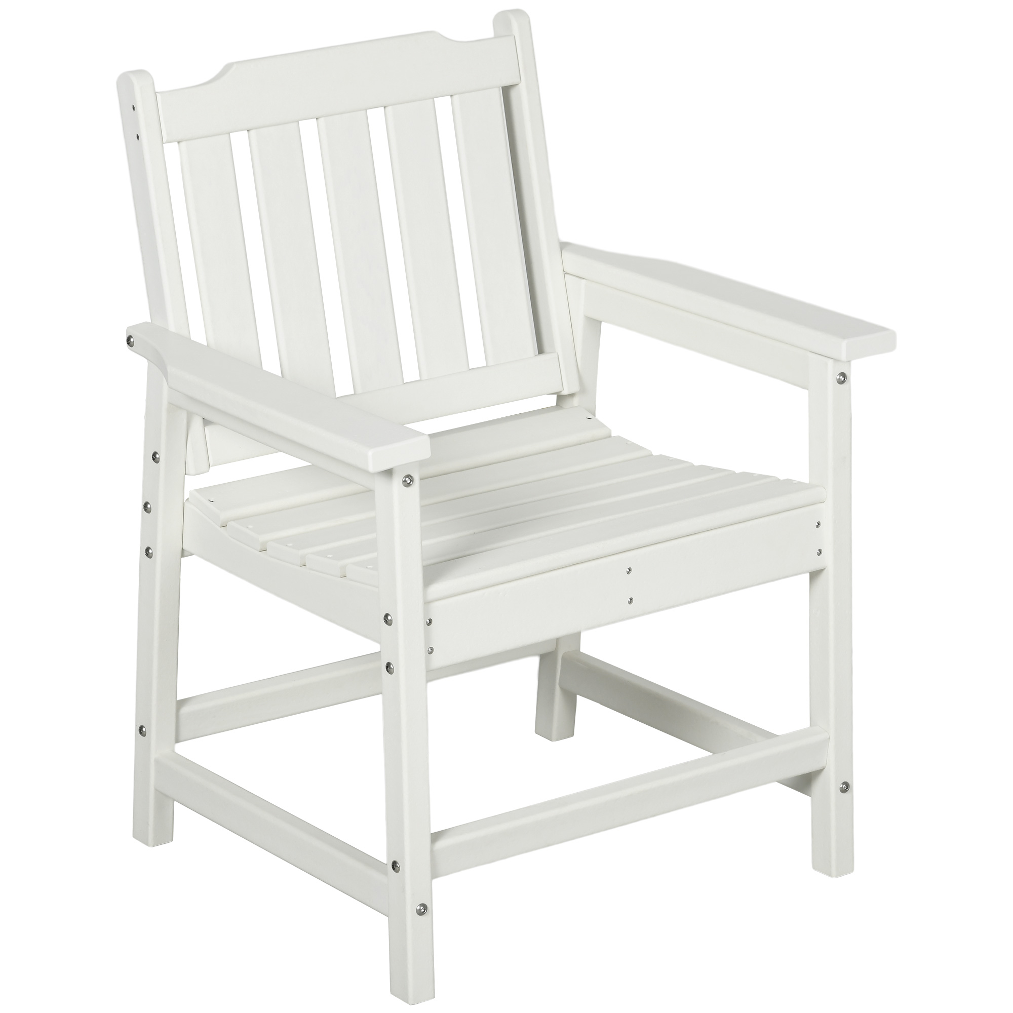 Outsunny All-Weather Patio Chair, HDPE Patio Dining Chair, Heavy Duty Wood-Like Outdoor Furniture for Garden, Backyard, Deck, Porch, Lawn, White