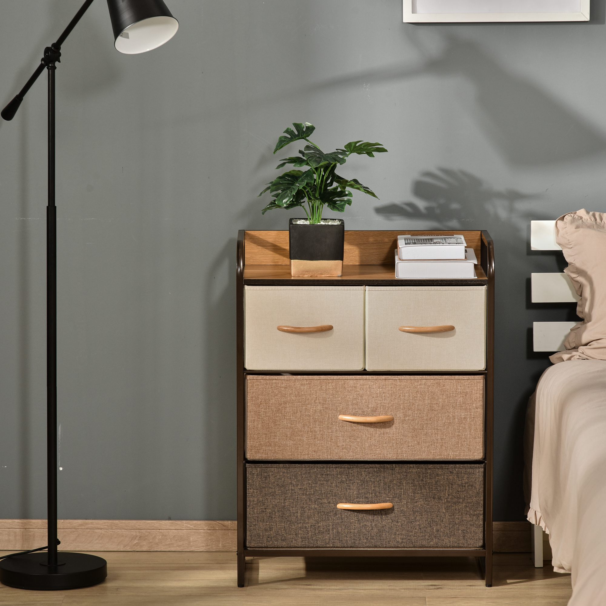 HOMCOM 4-Bin Dresser Storage Tower Cabinet Organizer Unit, Chest Dresser Drawers with Metal Frame for Bedroom, Multicoloured | Aosom.com 5