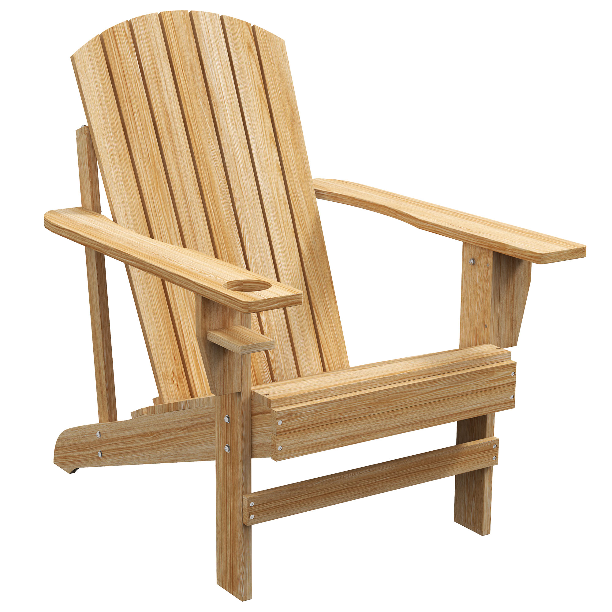 Outsunny Modern Adirondack Chair Natural Wood with Cupholder for Patio Garden Supports 330 lbs | Aosom.com