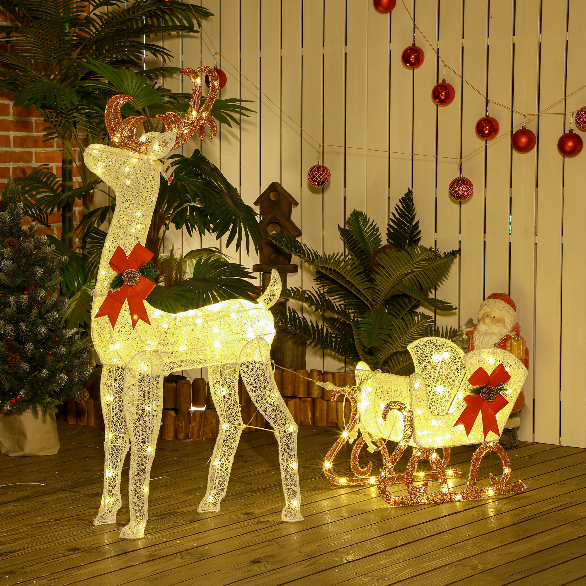 Outsunny Outdoor Lighted Deer Xmas Decor, Light Up Reindeer