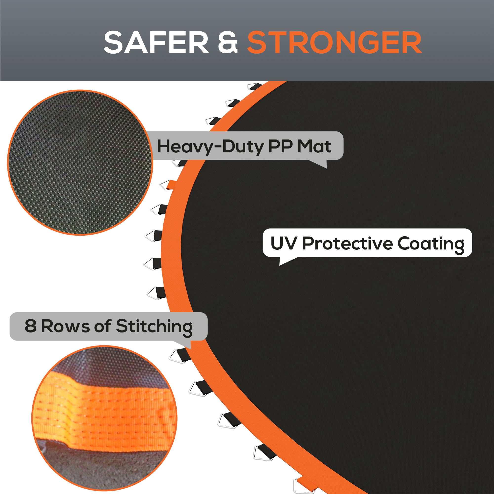 Soozier 12' Trampoline Replacement Mat, Fits 12'/14' Trampoline with 72/80 V-Hooks & 5.5" Springs, 8 Rows of Stitching & Spring Pull Tool| Aosom.com 3